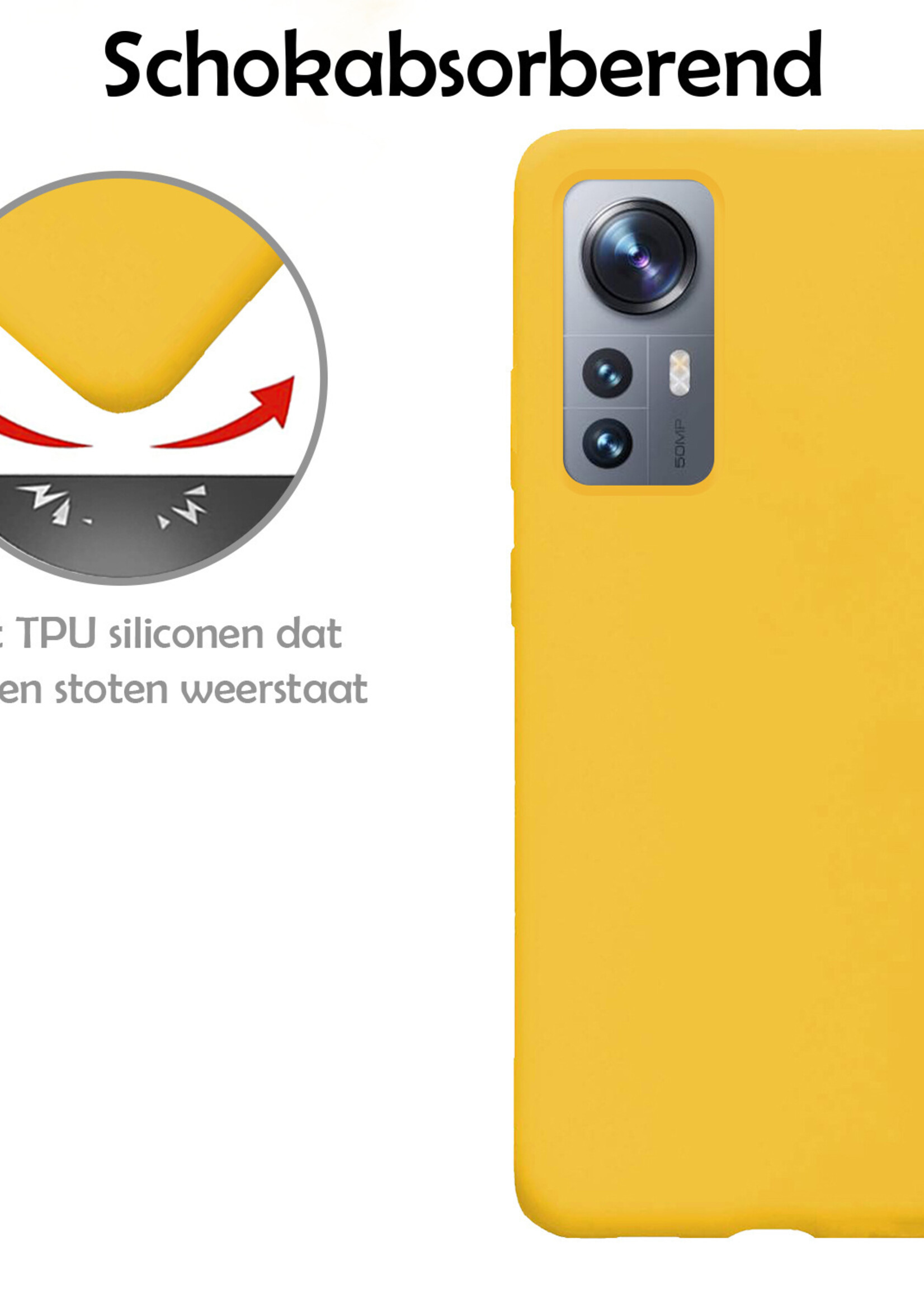 LUQ Hoesje Geschikt voor Xiaomi 12 Pro Hoesje Siliconen Case Met Screenprotector - Hoes Geschikt voor Xiaomi 12 Pro Hoes Siliconen - Geel