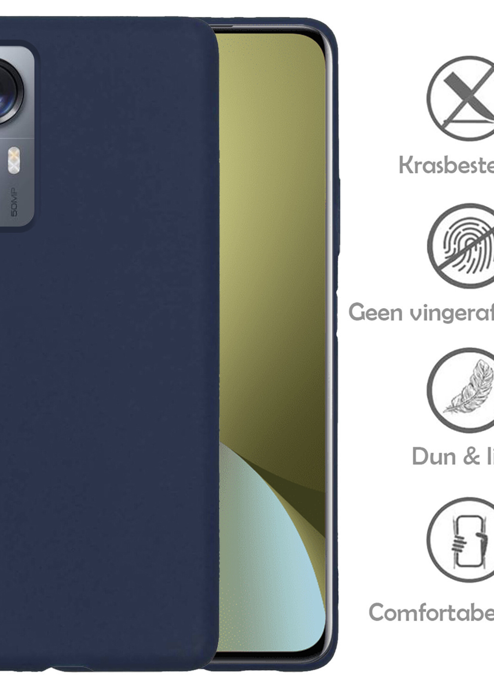 LUQ Hoesje Geschikt voor Xiaomi 12 Pro Hoesje Siliconen Case Met 2x Screenprotector - Hoes Geschikt voor Xiaomi 12 Pro Hoes Siliconen - Donkerblauw