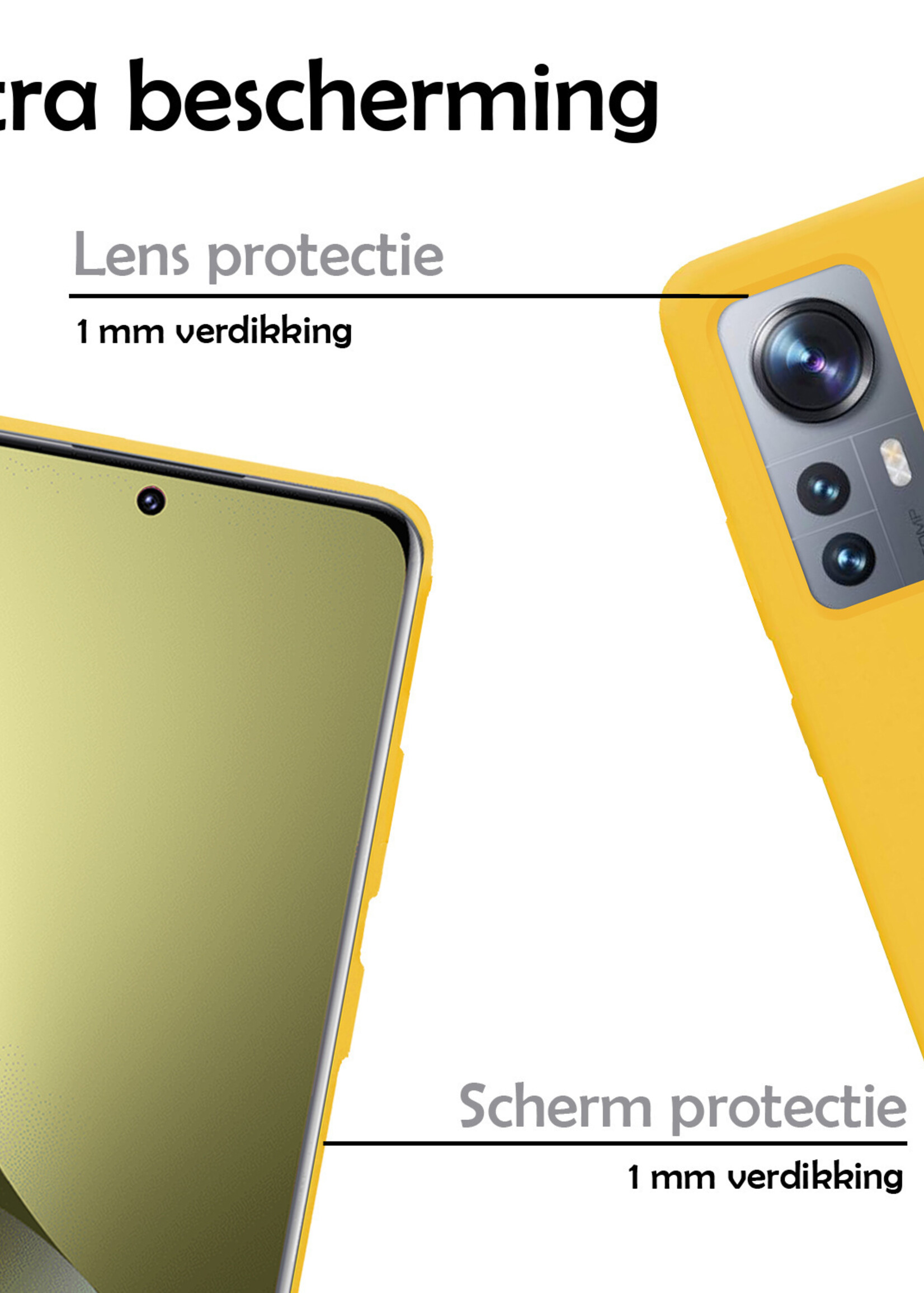 LUQ Hoesje Geschikt voor Xiaomi 12 Pro Hoesje Siliconen Case Met 2x Screenprotector - Hoes Geschikt voor Xiaomi 12 Pro Hoes Siliconen - Geel