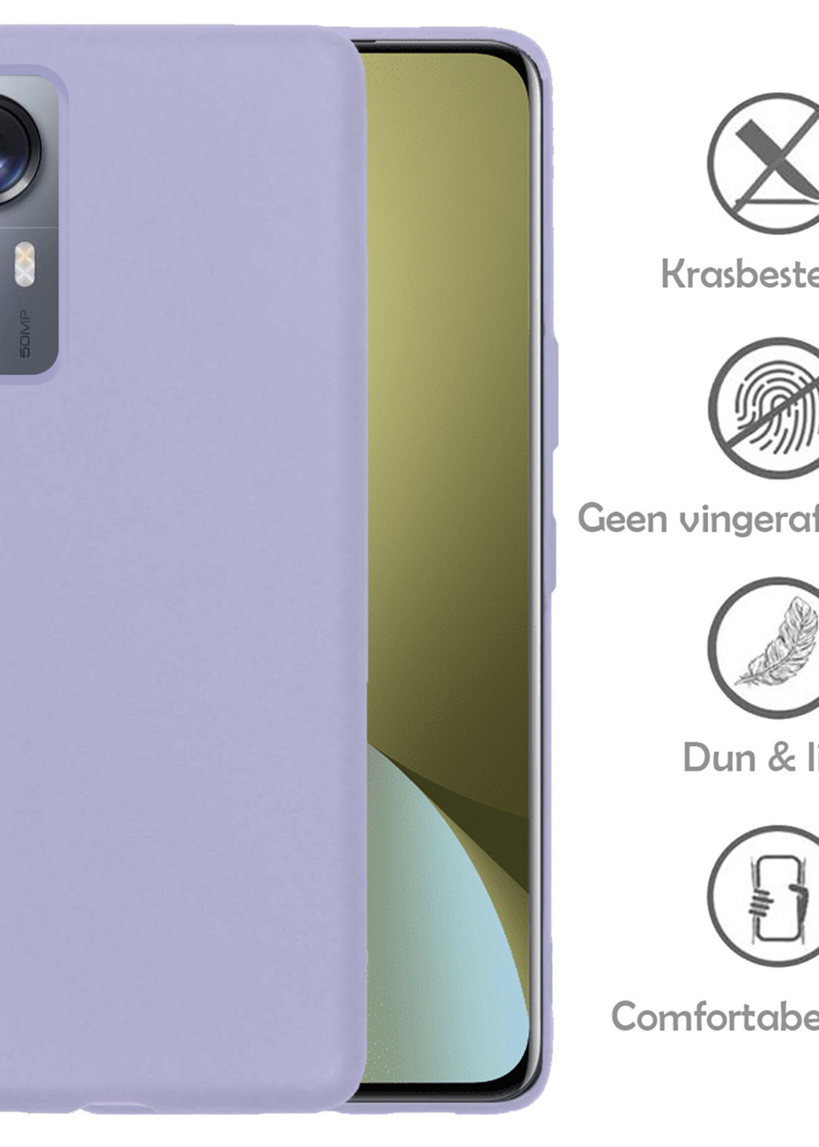 LUQ Hoesje Geschikt voor Xiaomi 12 Pro Hoesje Siliconen Case Met 2x Screenprotector - Hoes Geschikt voor Xiaomi 12 Pro Hoes Siliconen - Lila