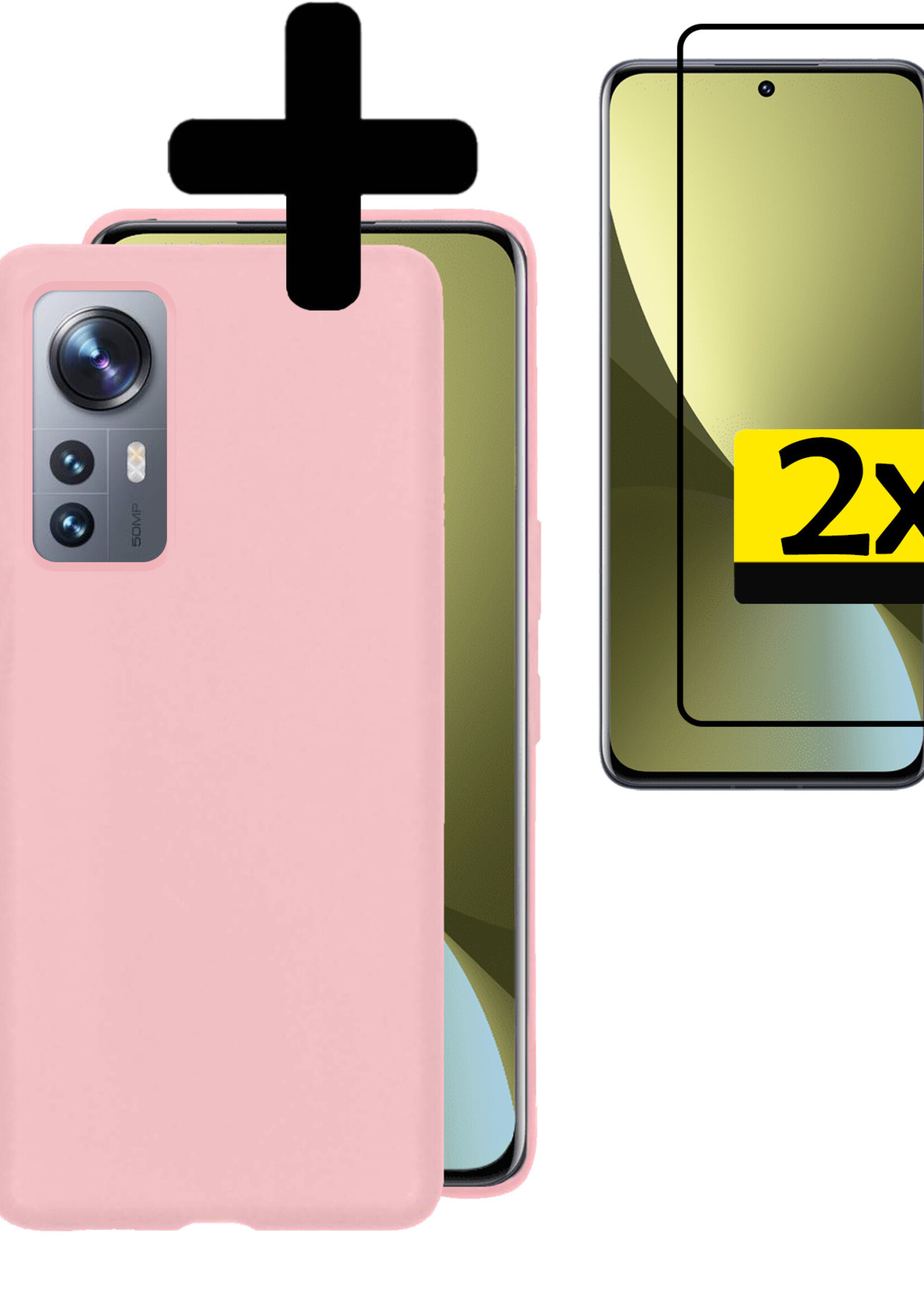 LUQ Hoesje Geschikt voor Xiaomi 12 Pro Hoesje Siliconen Case Met 2x Screenprotector - Hoes Geschikt voor Xiaomi 12 Pro Hoes Siliconen - Roze