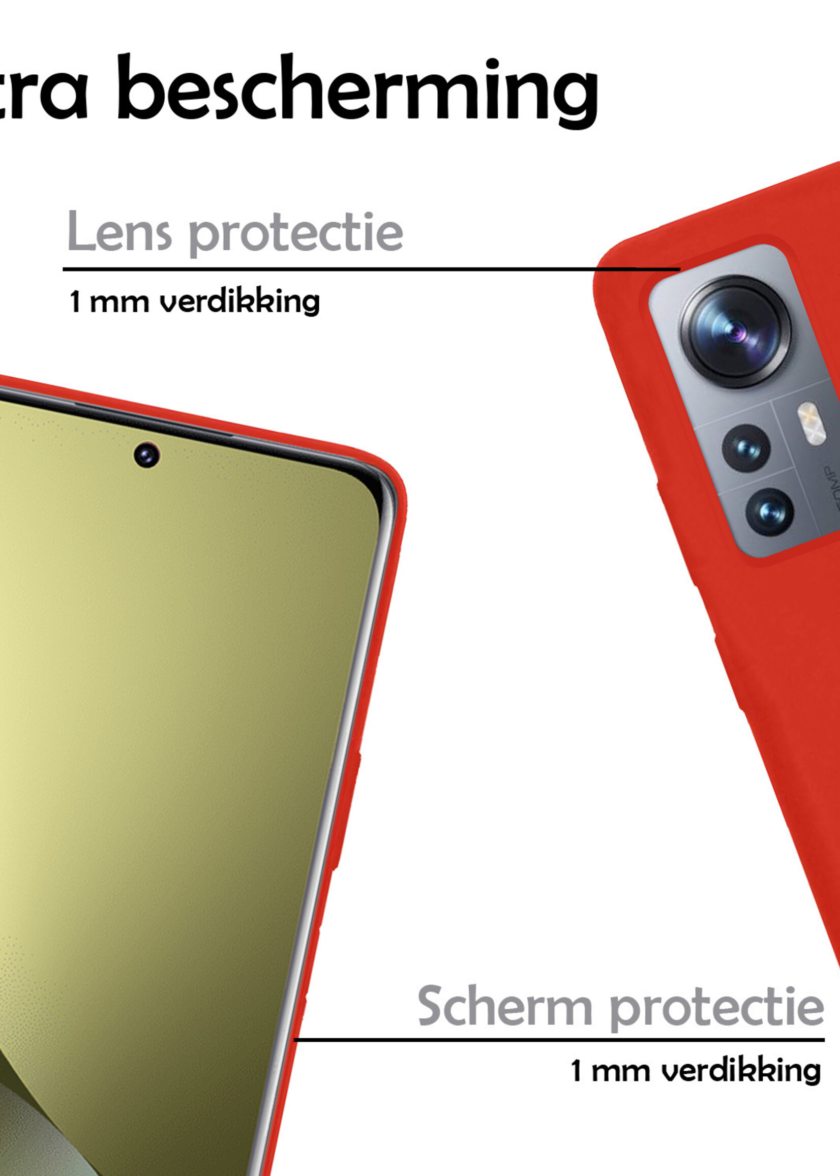 LUQ Hoesje Geschikt voor Xiaomi 12 Pro Hoesje Siliconen Case Met 2x Screenprotector - Hoes Geschikt voor Xiaomi 12 Pro Hoes Siliconen - Rood