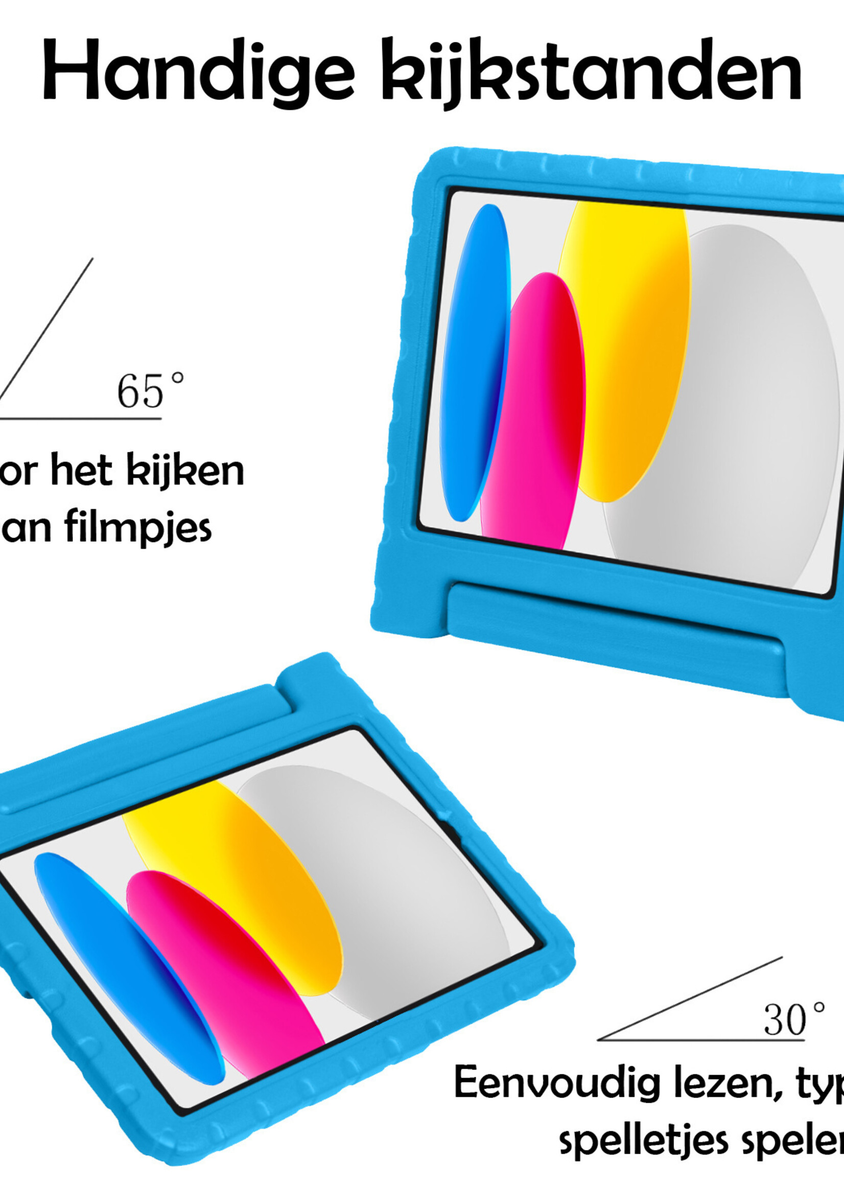 LUQ Hoes Geschikt voor iPad 2022 Hoes Kinder Hoesje Kids Case Kinderhoes Shockproof Met Screenprotector - Hoesje Geschikt voor iPad 10 Hoesje Kidscase - Blauw