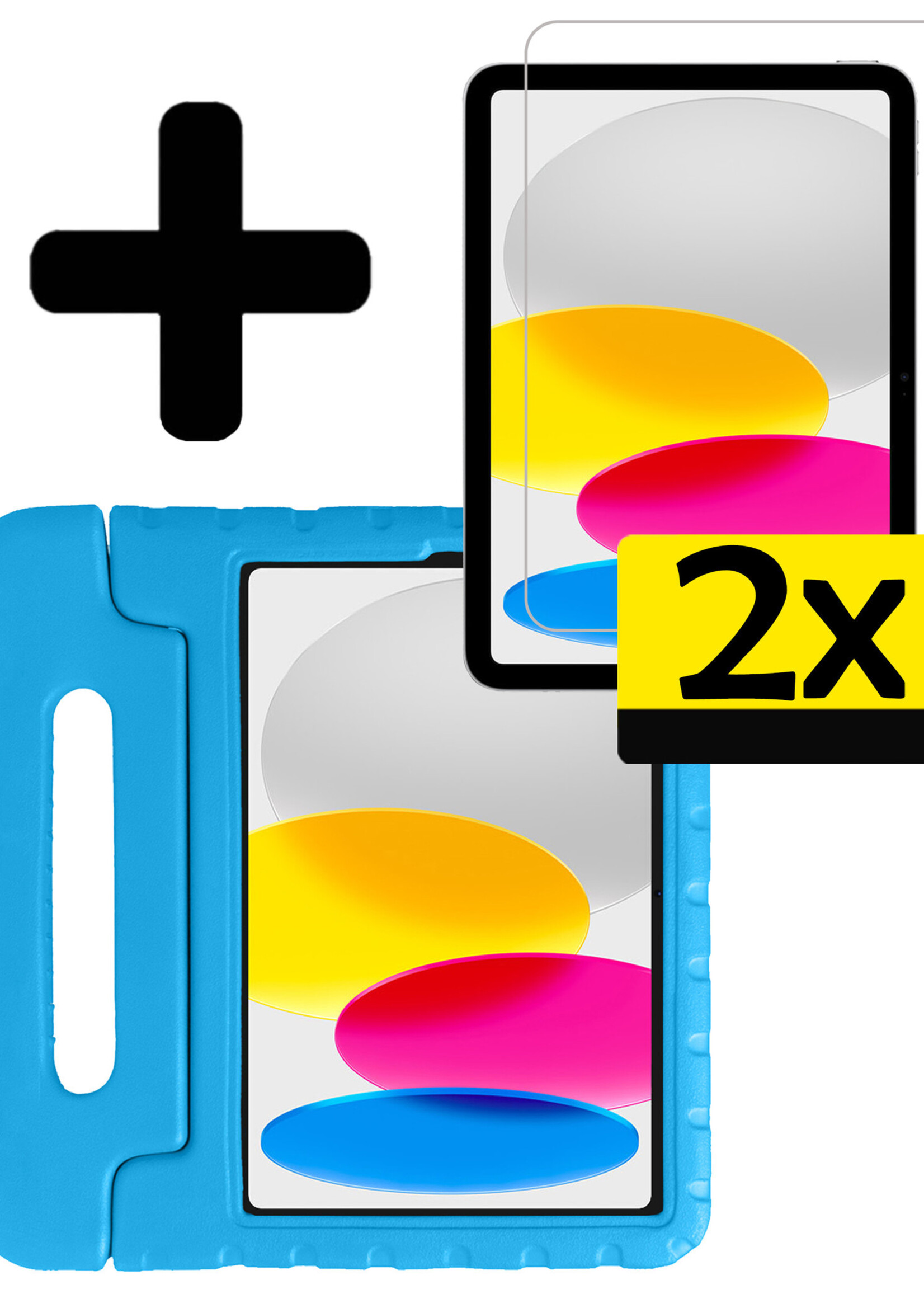 LUQ Hoes Geschikt voor iPad 2022 Hoes Kinder Hoesje Kids Case Kinderhoes Shockproof Met 2x Screenprotector - Hoesje Geschikt voor iPad 10 Hoesje Kidscase - Blauw