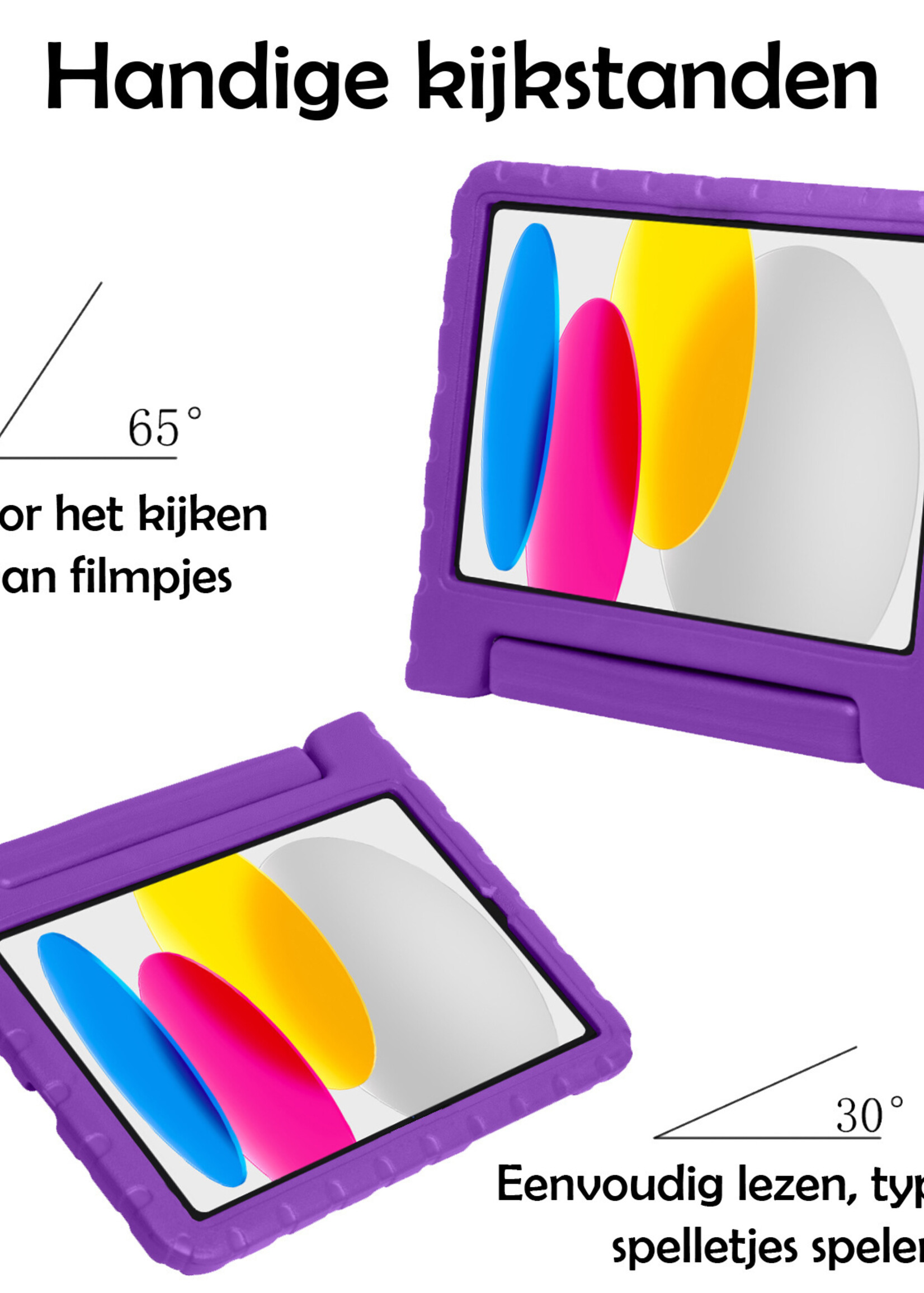 LUQ Hoes Geschikt voor iPad 2022 Hoes Kinder Hoesje Kids Case Kinderhoes Shockproof Met 2x Screenprotector - Hoesje Geschikt voor iPad 10 Hoesje Kidscase - Paars