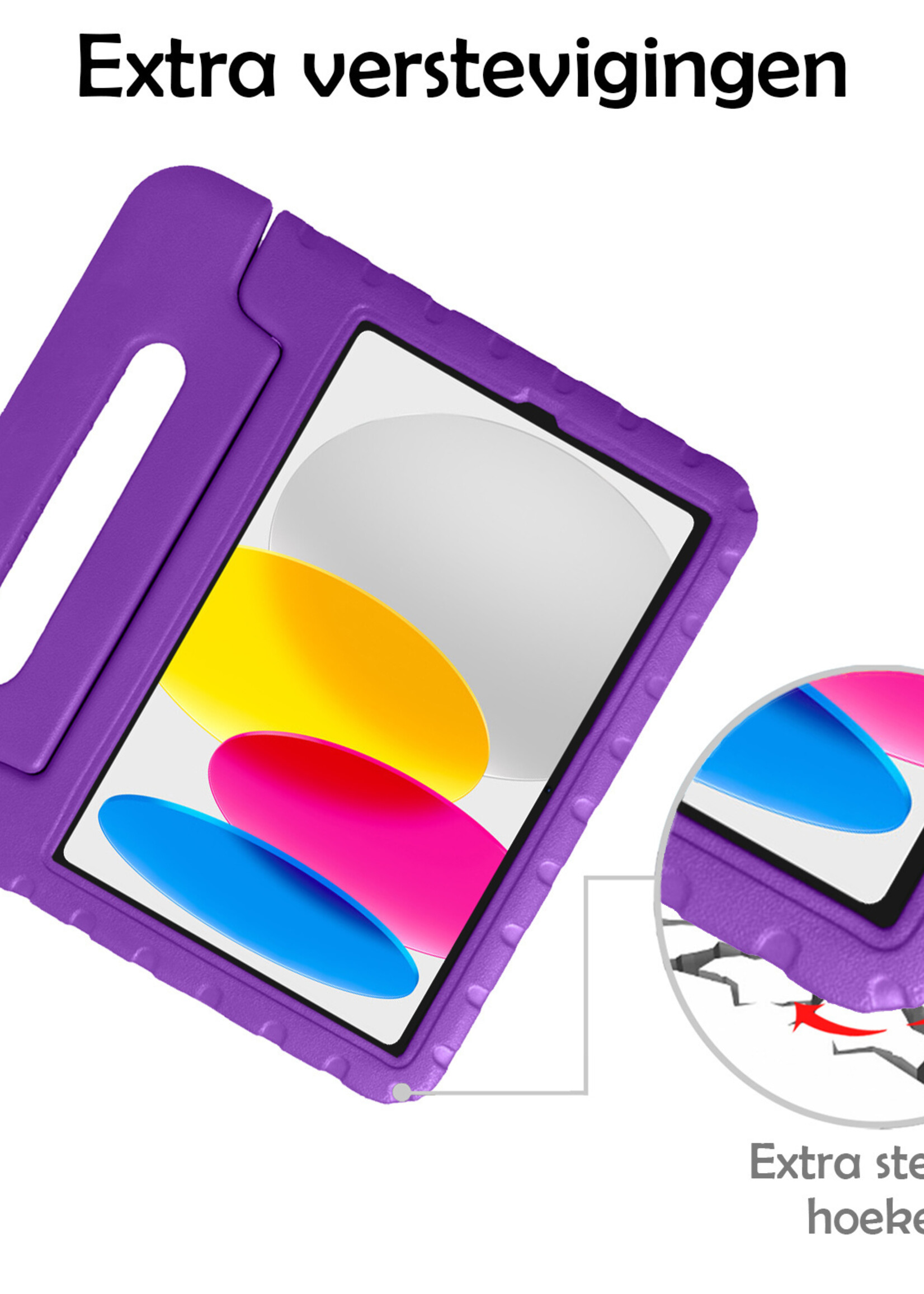 LUQ Hoes Geschikt voor iPad 2022 Hoes Kinder Hoesje Kids Case Kinderhoes Shockproof Met 2x Screenprotector - Hoesje Geschikt voor iPad 10 Hoesje Kidscase - Paars