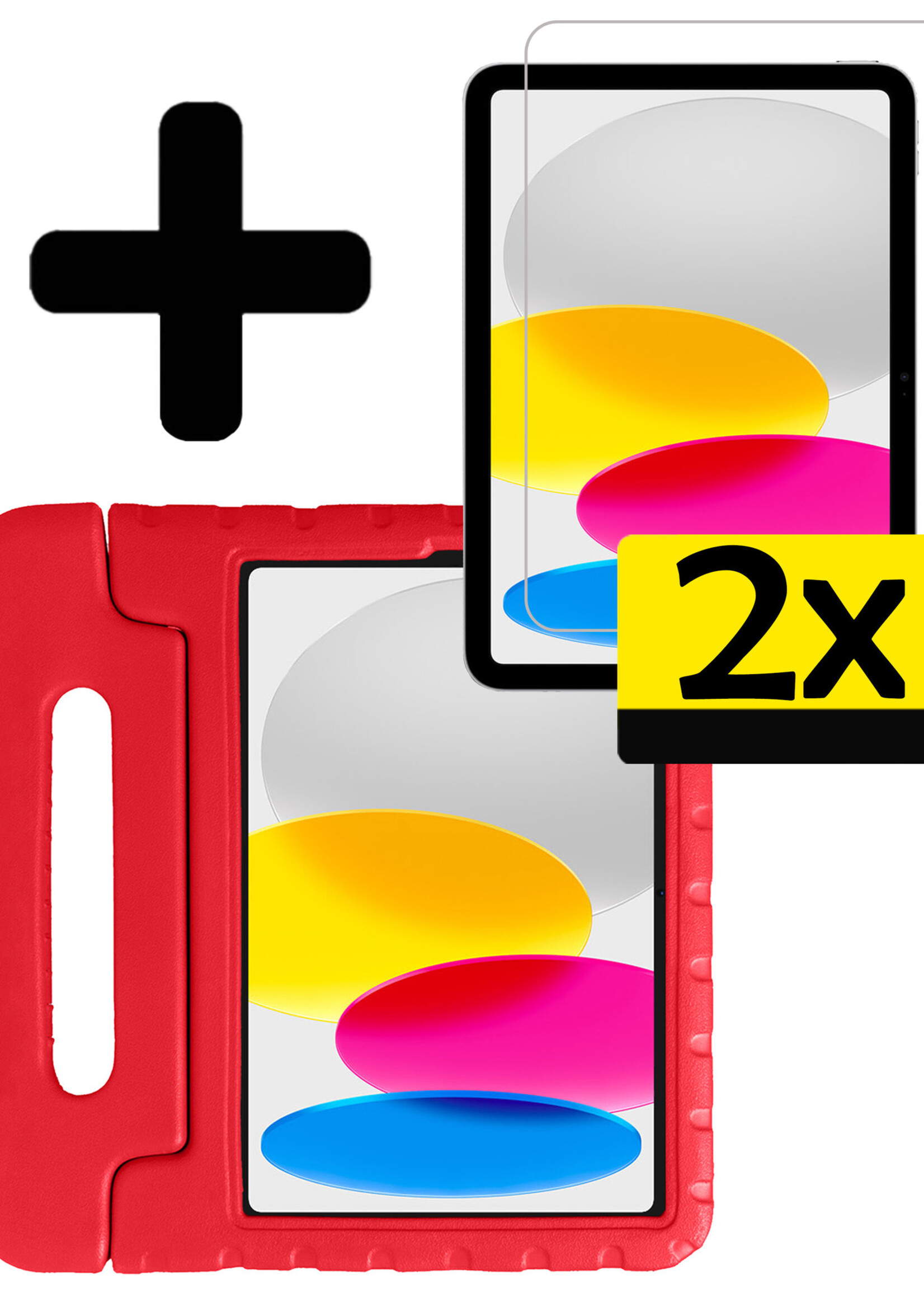 LUQ Hoes Geschikt voor iPad 2022 Hoes Kinder Hoesje Kids Case Kinderhoes Shockproof Met 2x Screenprotector - Hoesje Geschikt voor iPad 10 Hoesje Kidscase - Rood