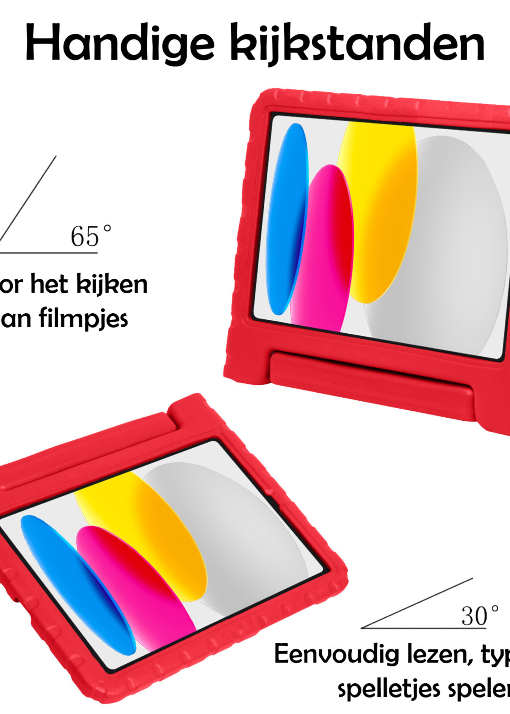 LUQ Hoes Geschikt voor iPad 2022 Hoes Kinder Hoesje Kids Case Kinderhoes Shockproof Met 2x Screenprotector - Hoesje Geschikt voor iPad 10 Hoesje Kidscase - Rood