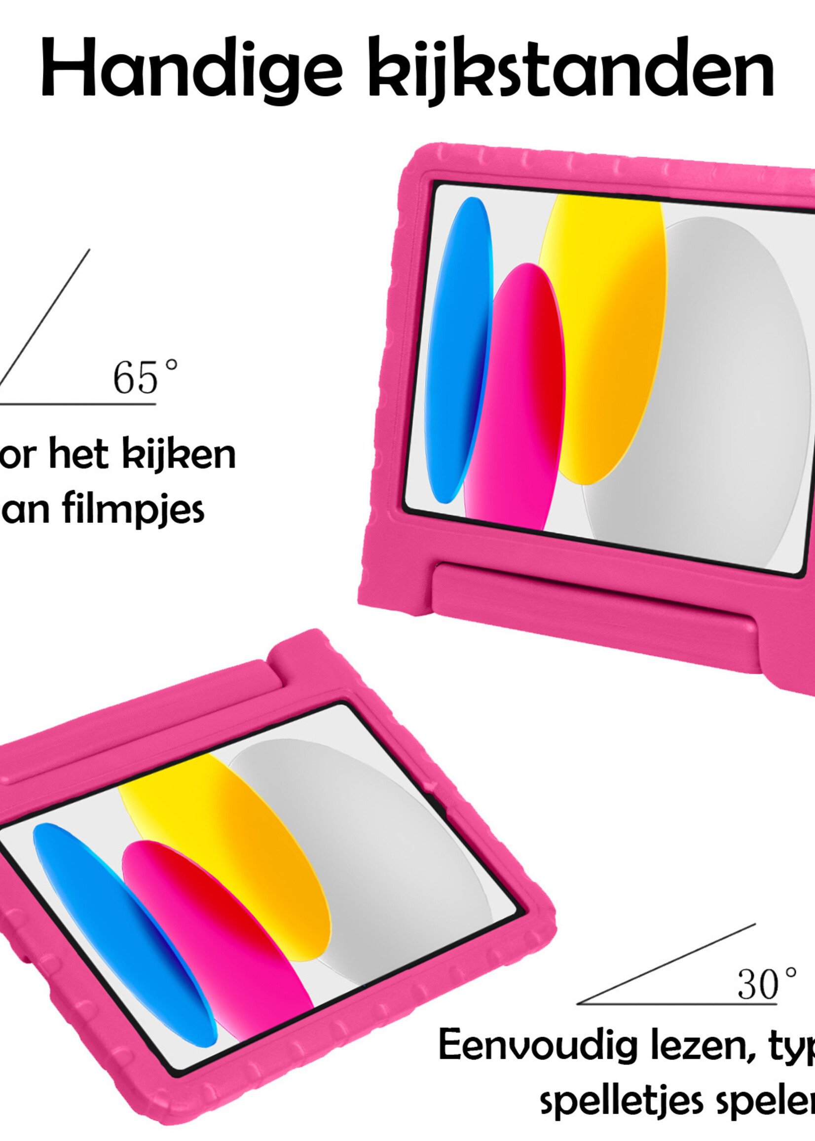 LUQ Hoes Geschikt voor iPad 2022 Hoes Kinder Hoesje Kids Case Kinderhoes Shockproof Met 2x Screenprotector - Hoesje Geschikt voor iPad 10 Hoesje Kidscase - Roze