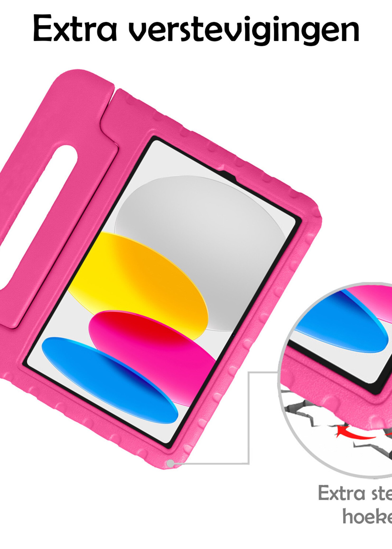 LUQ Hoes Geschikt voor iPad 2022 Hoes Kinder Hoesje Kids Case Kinderhoes Shockproof Met 2x Screenprotector - Hoesje Geschikt voor iPad 10 Hoesje Kidscase - Roze