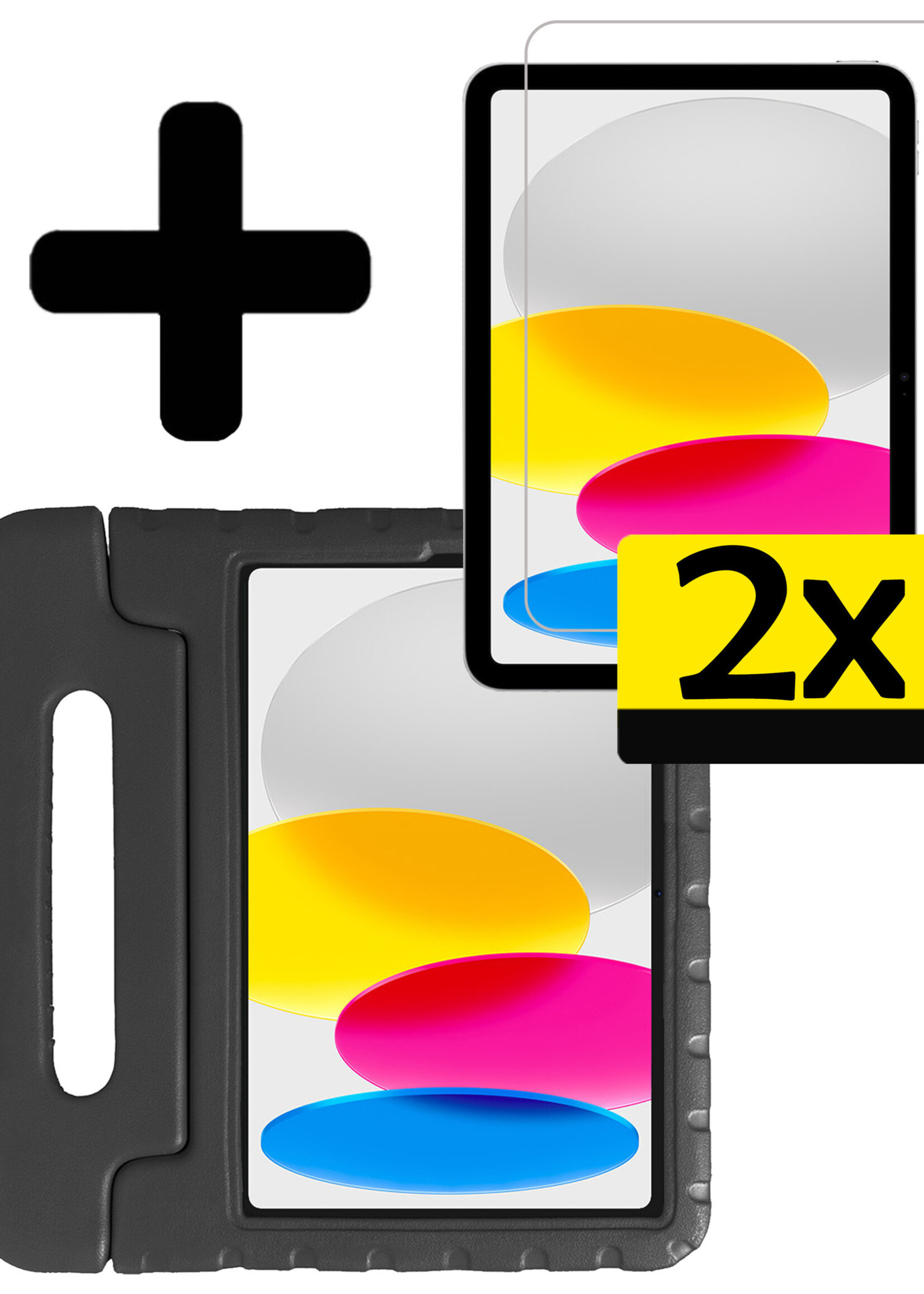 LUQ Hoes Geschikt voor iPad 2022 Hoes Kinder Hoesje Kids Case Kinderhoes Shockproof Met 2x Screenprotector - Hoesje Geschikt voor iPad 10 Hoesje Kidscase - Zwart
