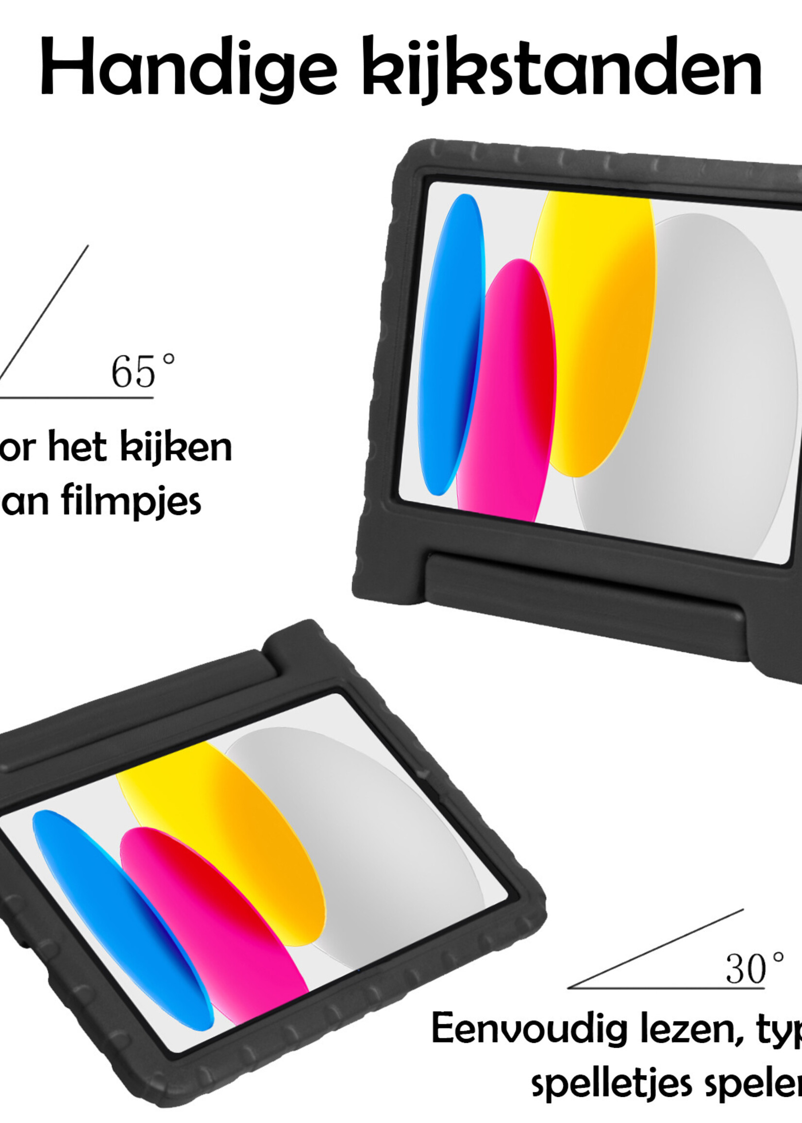 LUQ Hoes Geschikt voor iPad 2022 Hoes Kinder Hoesje Kids Case Kinderhoes Shockproof Met 2x Screenprotector - Hoesje Geschikt voor iPad 10 Hoesje Kidscase - Zwart