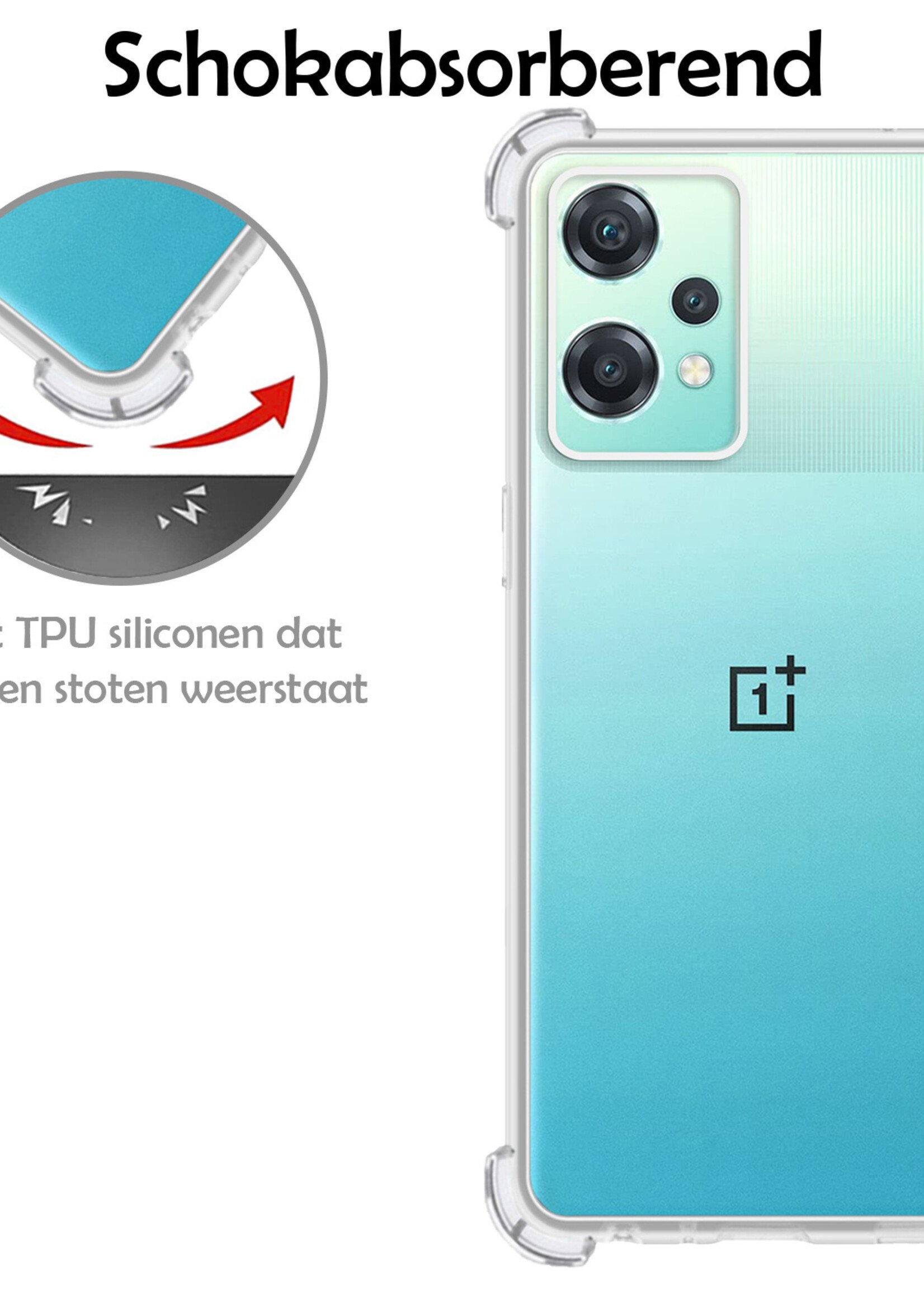 LUQ Hoesje Geschikt voor OnePlus Nord CE 2 Lite Hoesje Shockproof Case Siliconen Met 2x Screenprotector - Hoes Geschikt voor OnePlus Nord CE 2 Lite Hoes Cover Siliconen - Transparant