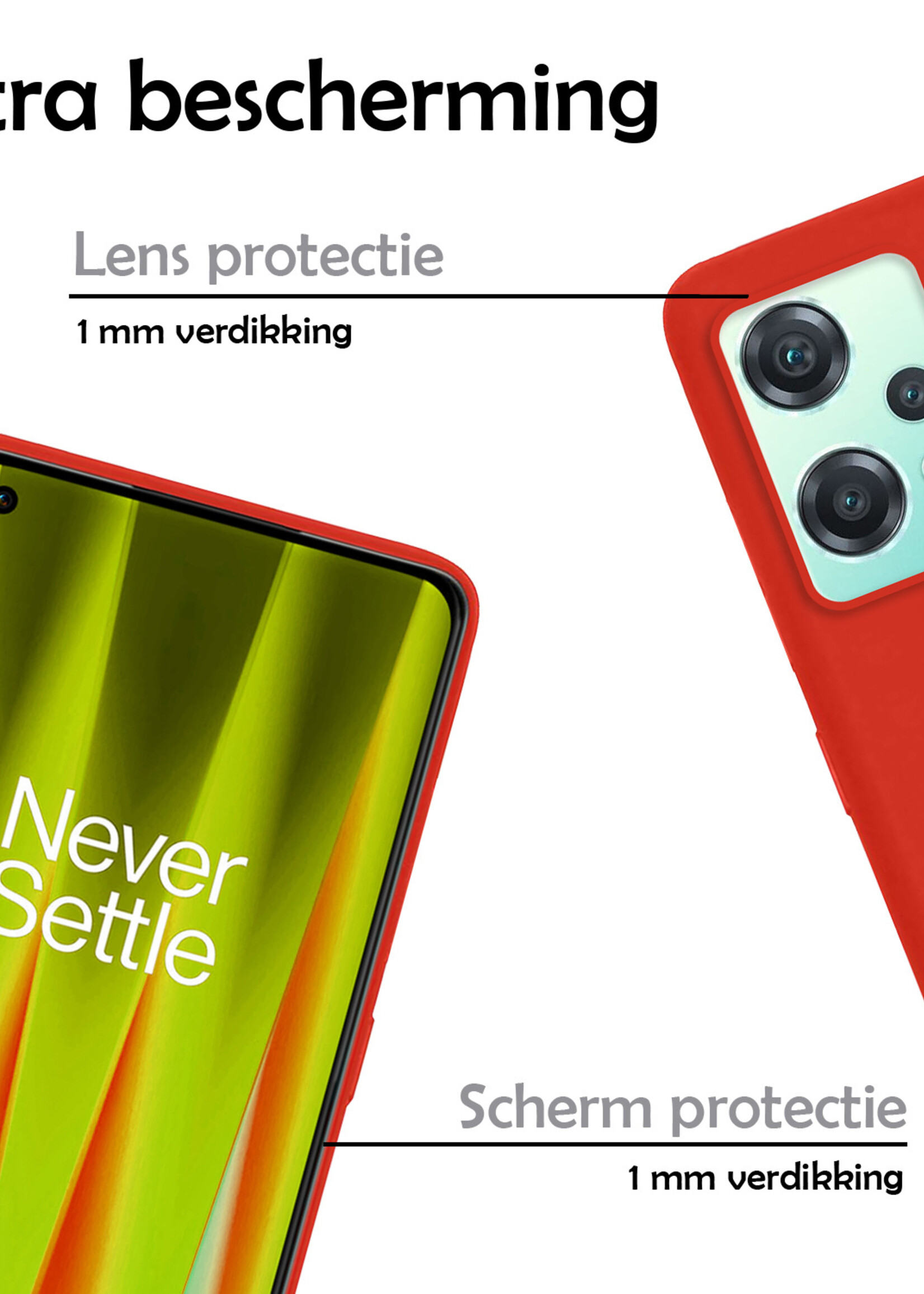 LUQ Hoesje Geschikt voor OnePlus Nord CE 2 Lite Hoesje Siliconen Case - Hoes Geschikt voor OnePlus Nord CE 2 Lite Hoes Siliconen - Rood - 2 Stuks