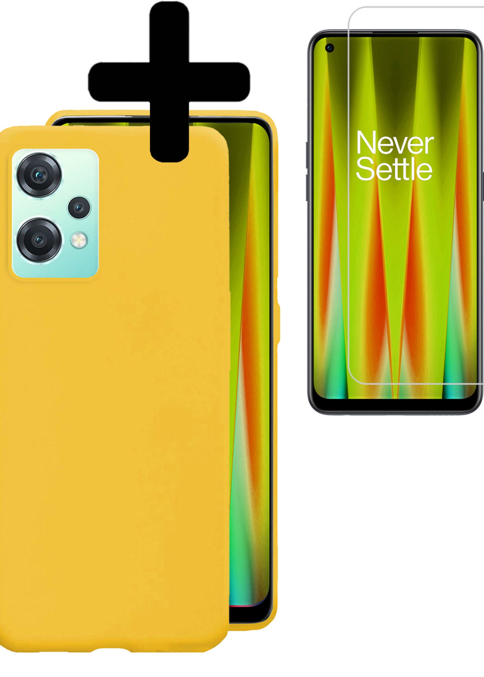 OnePlus Nord CE 2 Lite Hoesje Cover Siliconen Back Case Met Screenprotector - OnePlus Nord CE 2 Lite Hoes - Geel