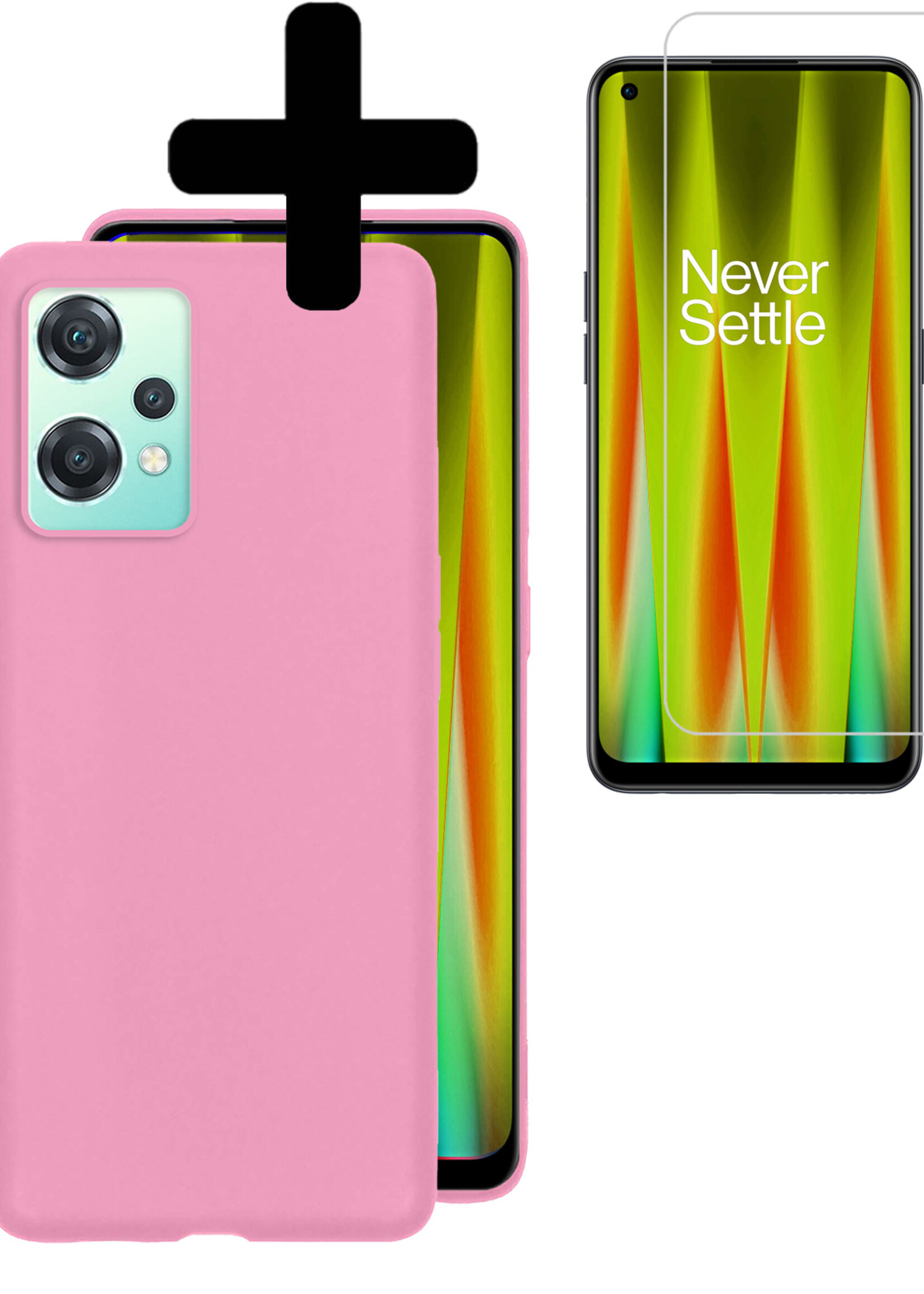LUQ Hoesje Geschikt voor OnePlus Nord CE 2 Lite Hoesje Siliconen Case Met Screenprotector - Hoes Geschikt voor OnePlus Nord CE 2 Lite Hoes Siliconen - Lichtroze