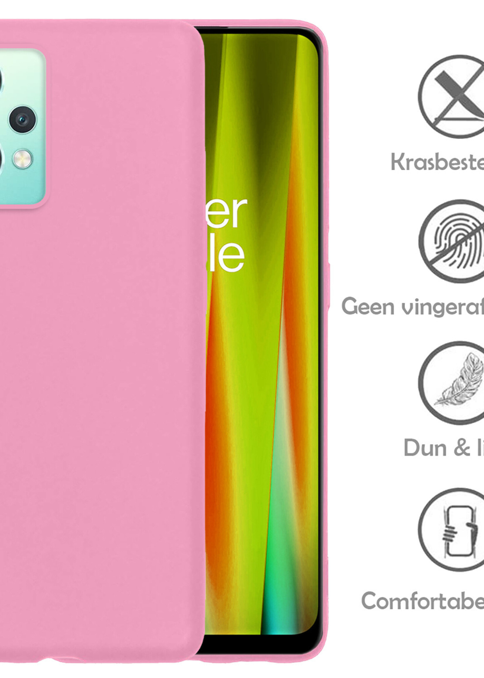 LUQ Hoesje Geschikt voor OnePlus Nord CE 2 Lite Hoesje Siliconen Case Met Screenprotector - Hoes Geschikt voor OnePlus Nord CE 2 Lite Hoes Siliconen - Lichtroze
