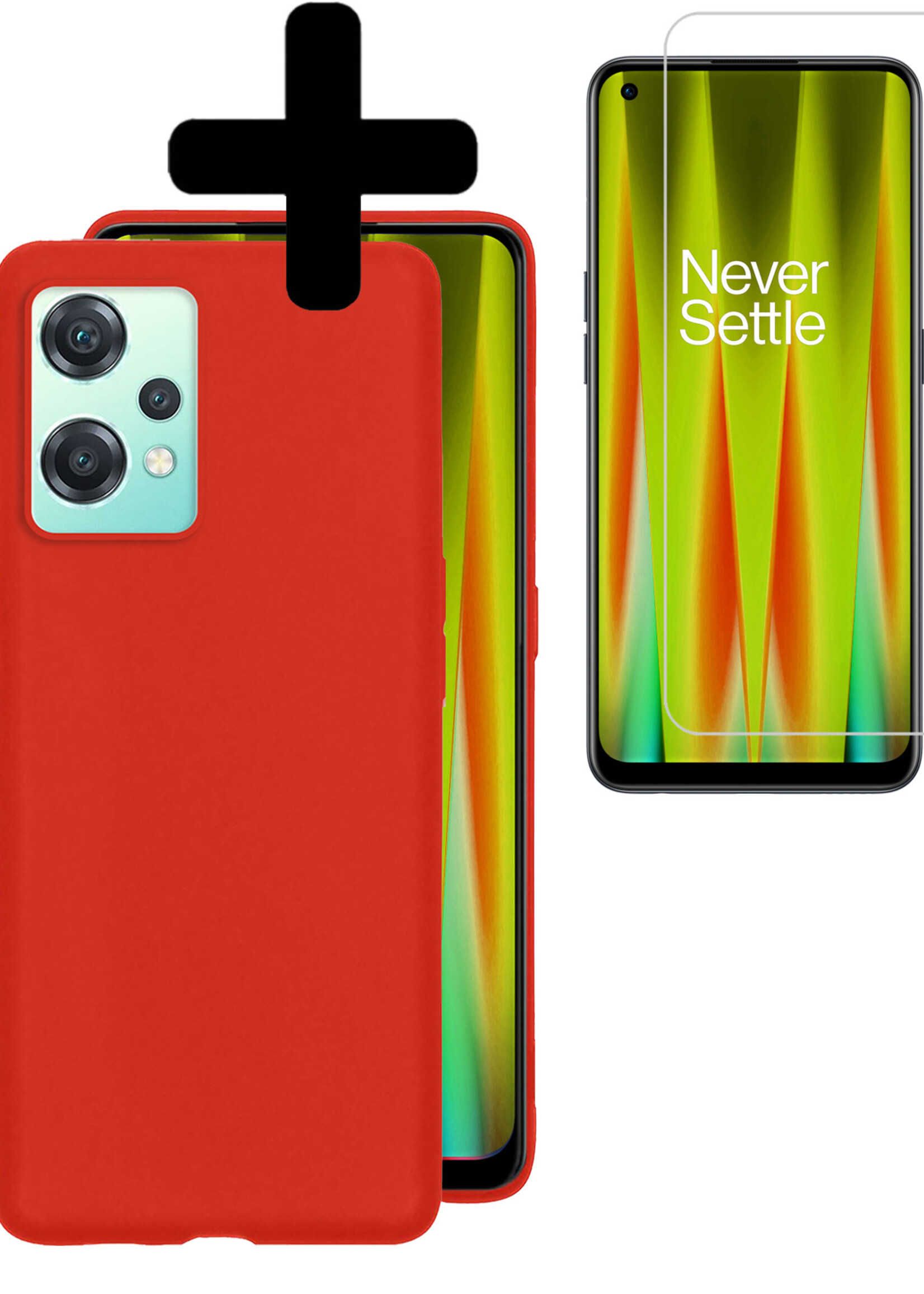 LUQ Hoesje Geschikt voor OnePlus Nord CE 2 Lite Hoesje Siliconen Case Met Screenprotector - Hoes Geschikt voor OnePlus Nord CE 2 Lite Hoes Siliconen - Rood