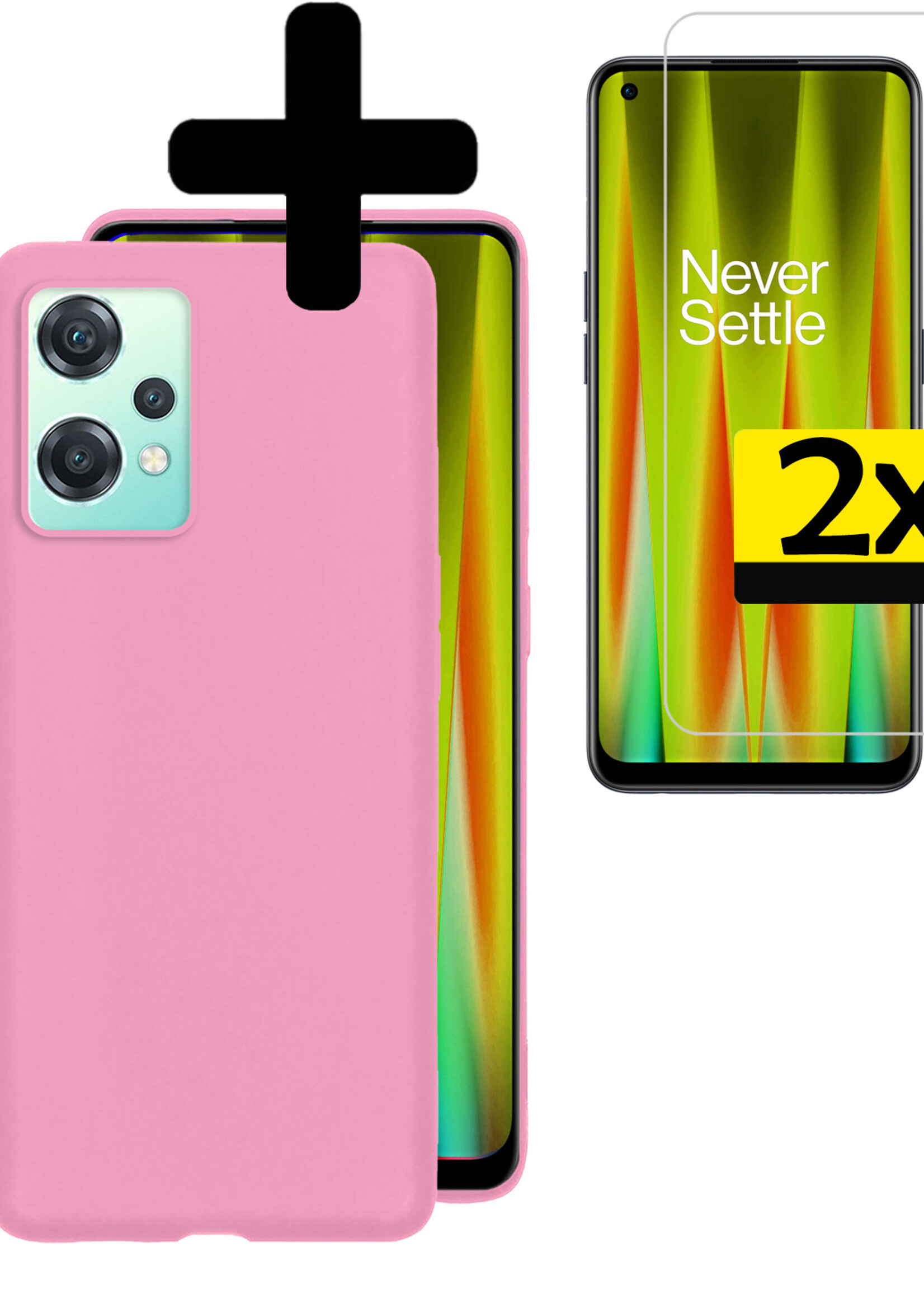 LUQ Hoesje Geschikt voor OnePlus Nord CE 2 Lite Hoesje Siliconen Case Met 2x Screenprotector - Hoes Geschikt voor OnePlus Nord CE 2 Lite Hoes Siliconen - Lichtroze