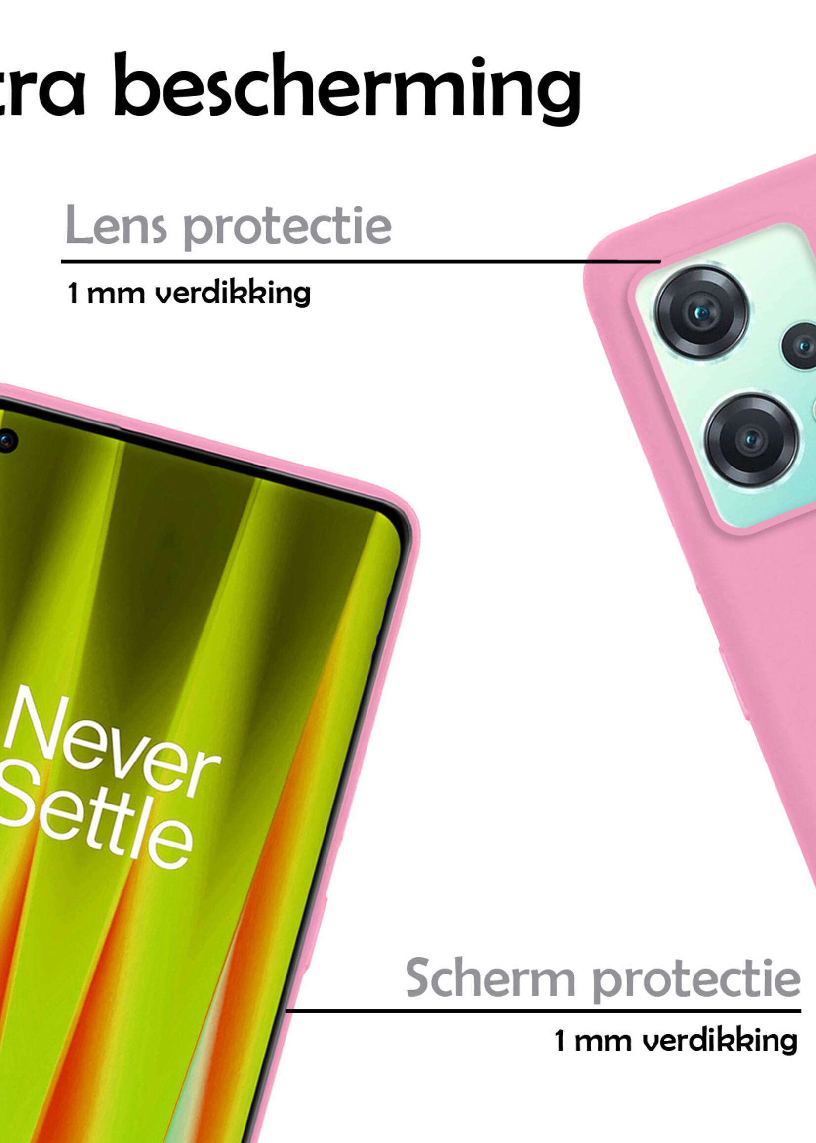 LUQ Hoesje Geschikt voor OnePlus Nord CE 2 Lite Hoesje Siliconen Case Met 2x Screenprotector - Hoes Geschikt voor OnePlus Nord CE 2 Lite Hoes Siliconen - Lichtroze