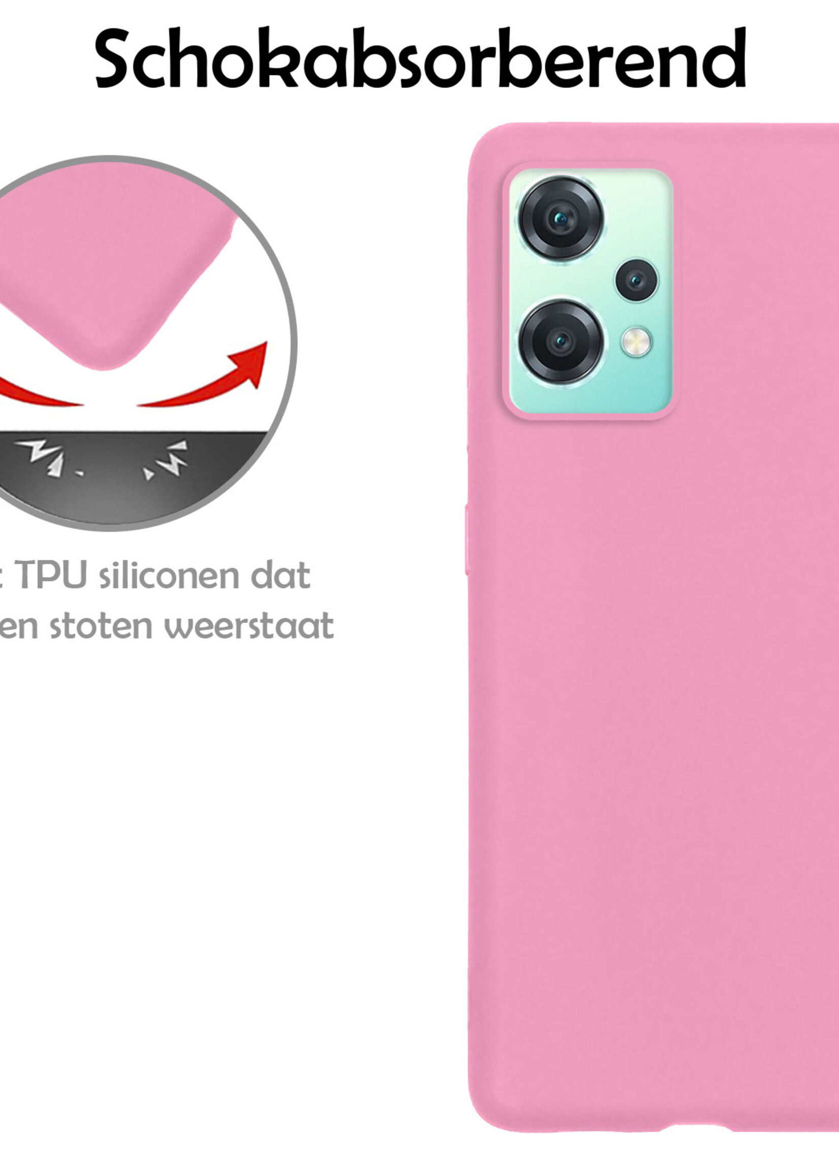 LUQ Hoesje Geschikt voor OnePlus Nord CE 2 Lite Hoesje Siliconen Case Met 2x Screenprotector - Hoes Geschikt voor OnePlus Nord CE 2 Lite Hoes Siliconen - Lichtroze