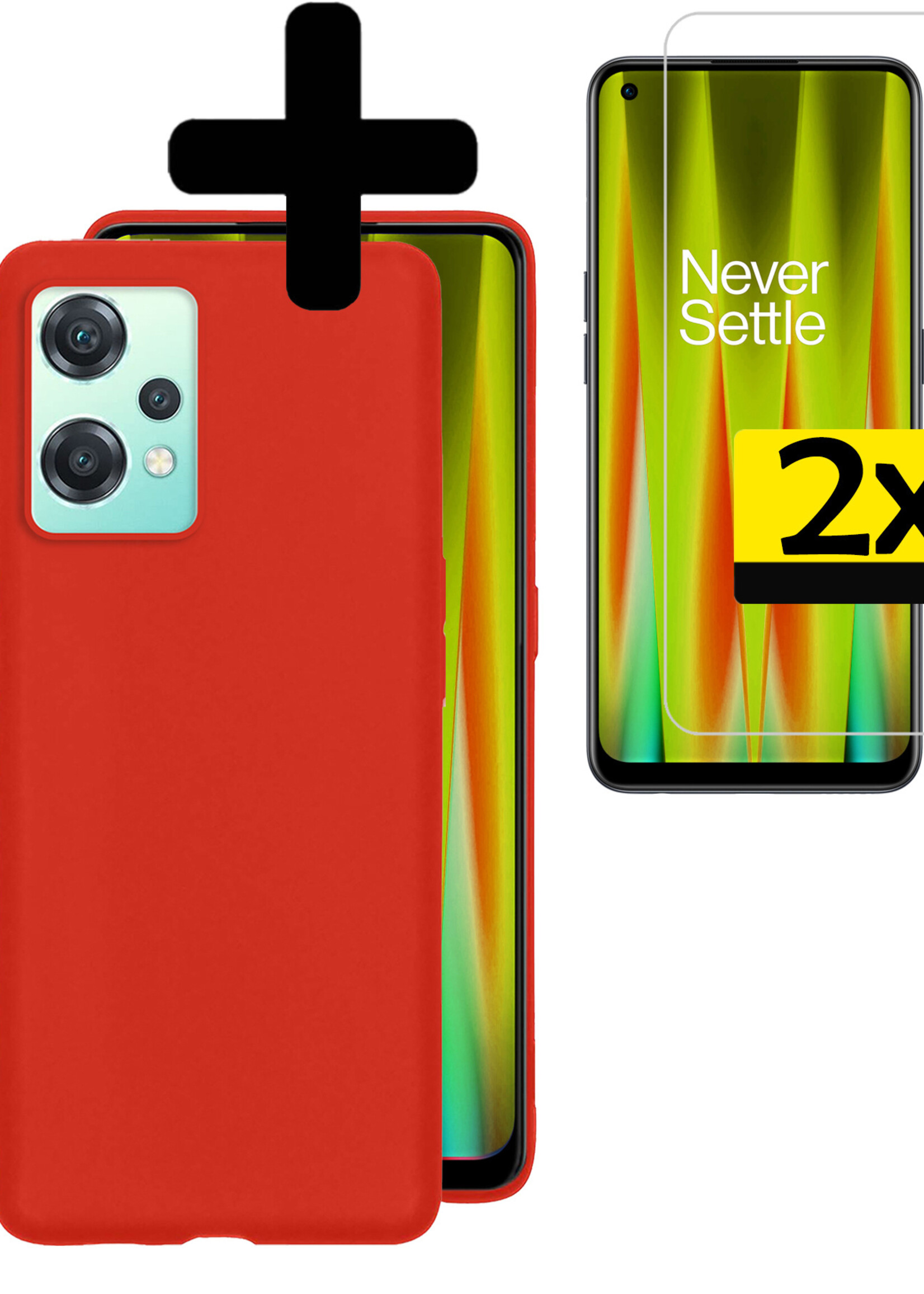 LUQ Hoesje Geschikt voor OnePlus Nord CE 2 Lite Hoesje Siliconen Case Met 2x Screenprotector - Hoes Geschikt voor OnePlus Nord CE 2 Lite Hoes Siliconen - Rood