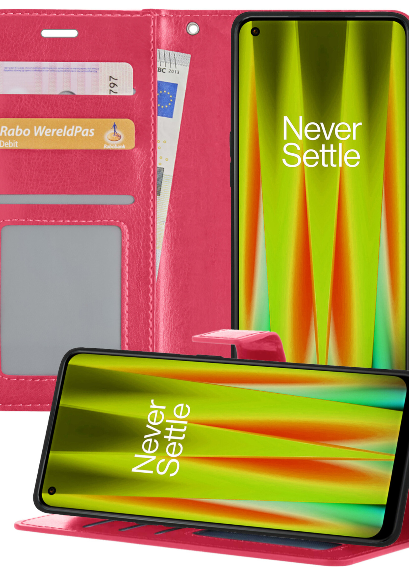 LUQ Hoesje Geschikt voor OnePlus Nord CE 2 Lite Hoesje Book Case Hoes Wallet Cover - Hoes Geschikt voor OnePlus Nord CE 2 Lite Hoesje Bookcase Hoes - Donkerroze