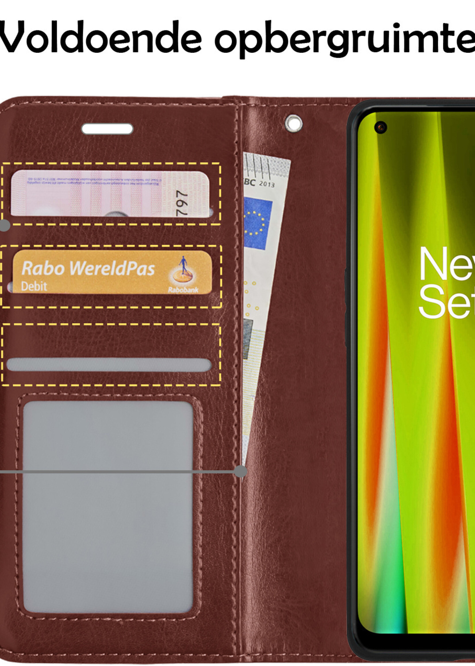 LUQ Hoesje Geschikt voor OnePlus Nord CE 2 Lite Hoesje Book Case Hoes Wallet Cover Met Screenprotector - Hoes Geschikt voor OnePlus Nord CE 2 Lite Hoesje Bookcase Hoes - Bruin