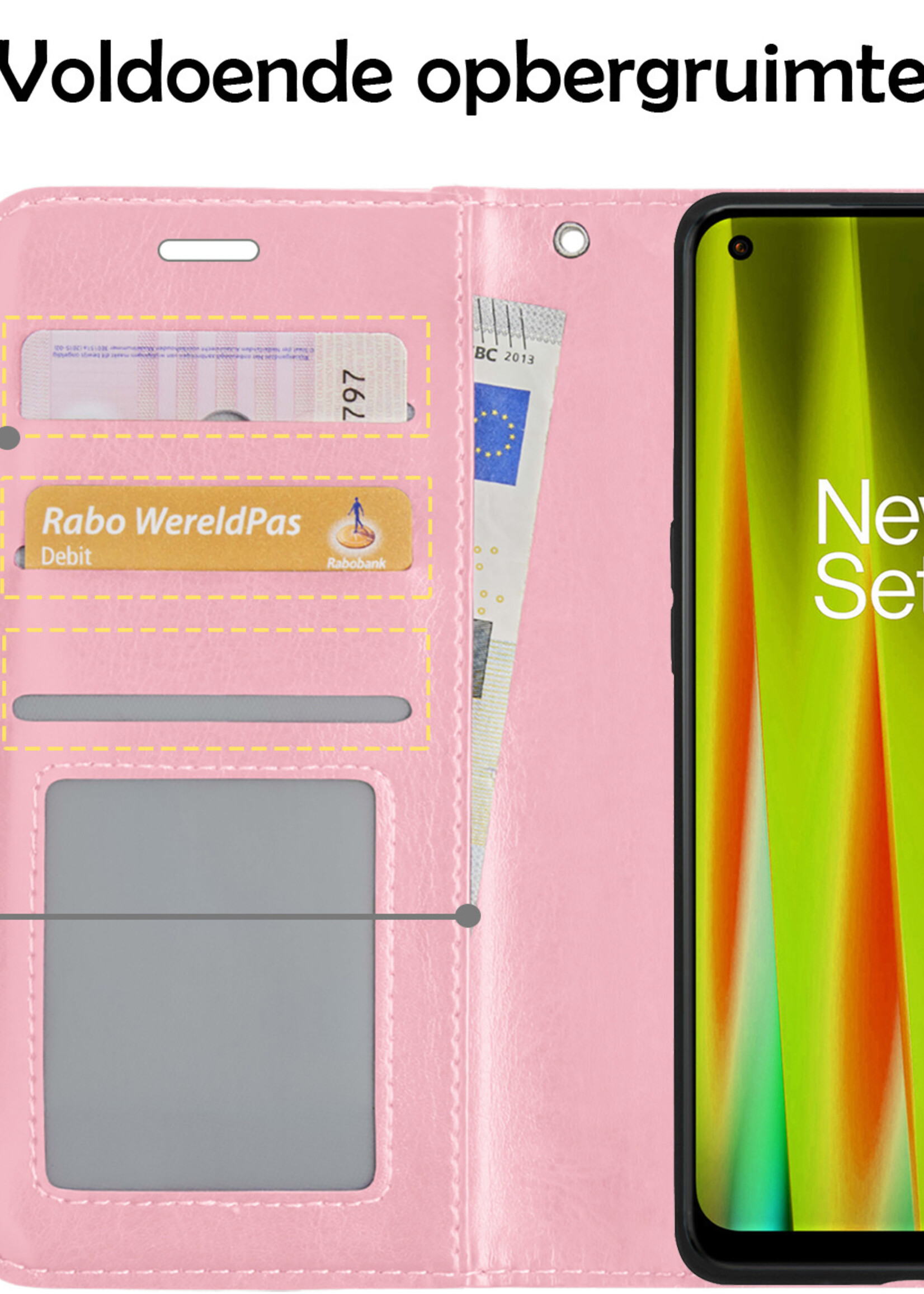 LUQ Hoesje Geschikt voor OnePlus Nord CE 2 Lite Hoesje Book Case Hoes Wallet Cover Met Screenprotector - Hoes Geschikt voor OnePlus Nord CE 2 Lite Hoesje Bookcase Hoes - Lichtroze