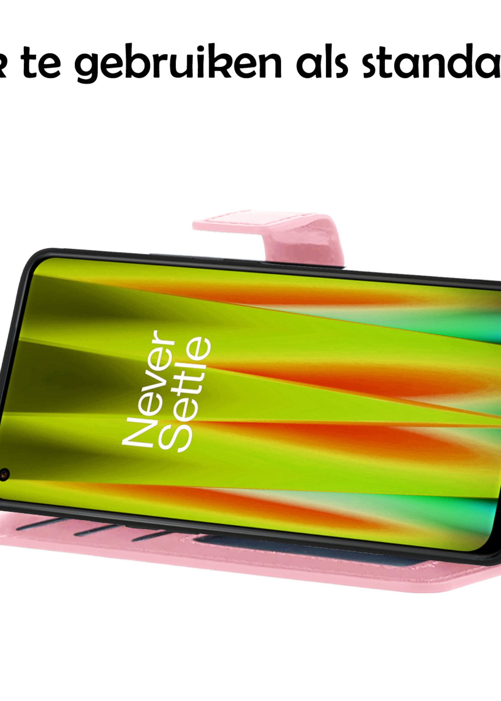 LUQ Hoesje Geschikt voor OnePlus Nord CE 2 Lite Hoesje Book Case Hoes Wallet Cover Met Screenprotector - Hoes Geschikt voor OnePlus Nord CE 2 Lite Hoesje Bookcase Hoes - Lichtroze