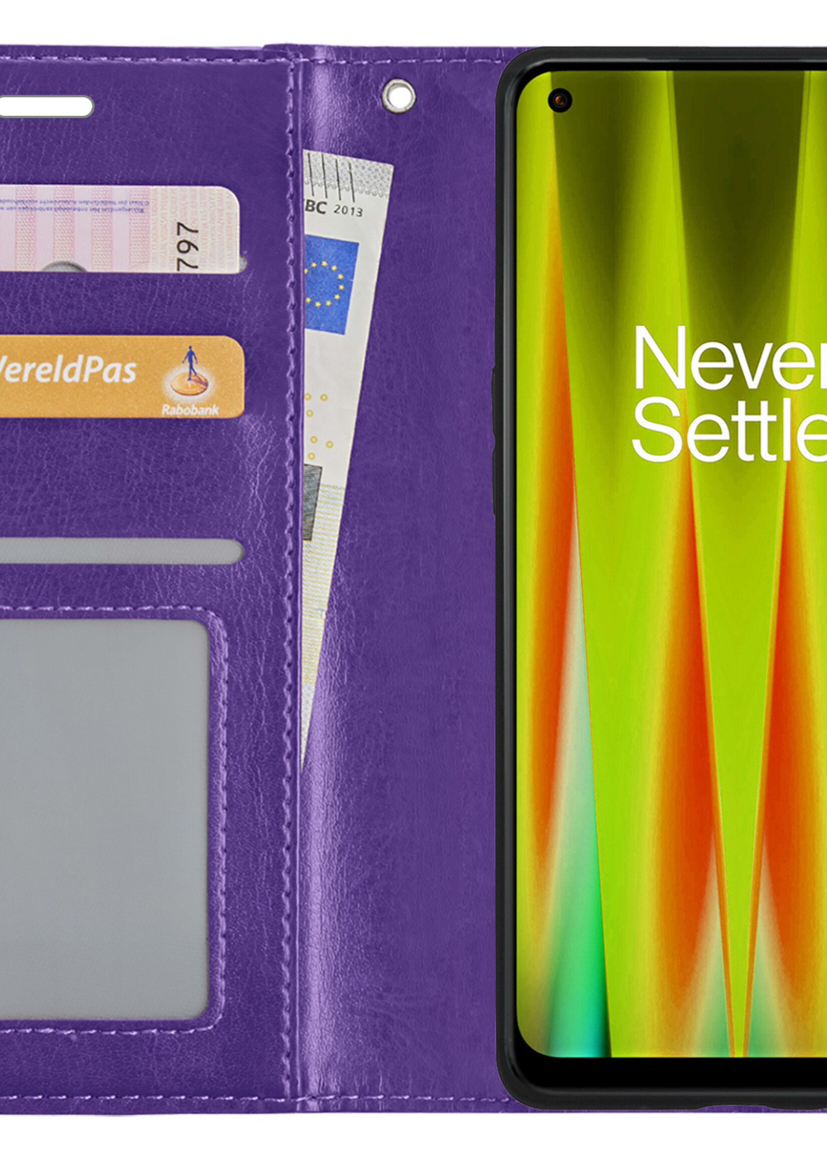 LUQ Hoesje Geschikt voor OnePlus Nord CE 2 Lite Hoesje Book Case Hoes Wallet Cover Met Screenprotector - Hoes Geschikt voor OnePlus Nord CE 2 Lite Hoesje Bookcase Hoes - Paars