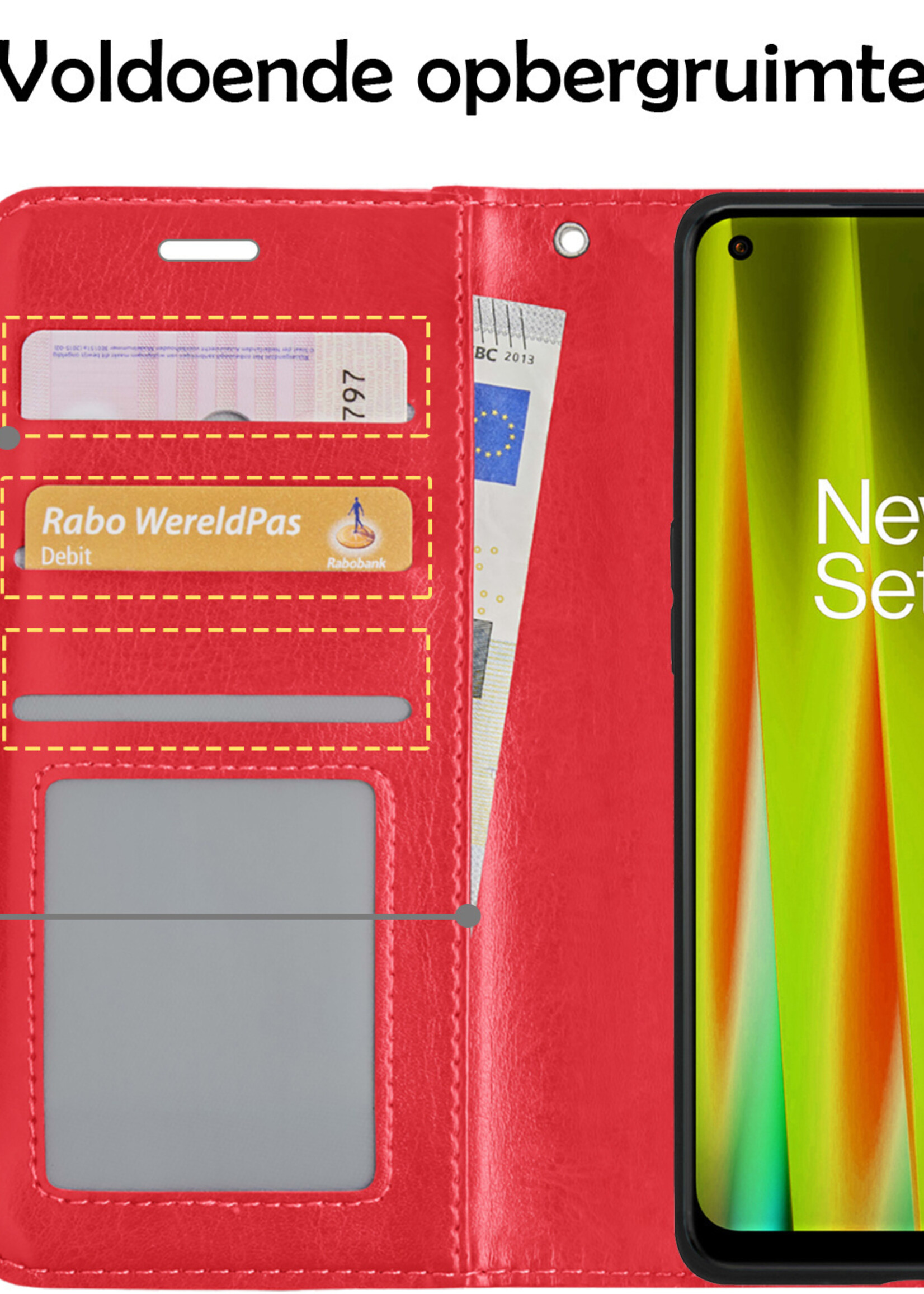 LUQ Hoesje Geschikt voor OnePlus Nord CE 2 Lite Hoesje Book Case Hoes Wallet Cover Met Screenprotector - Hoes Geschikt voor OnePlus Nord CE 2 Lite Hoesje Bookcase Hoes - Rood