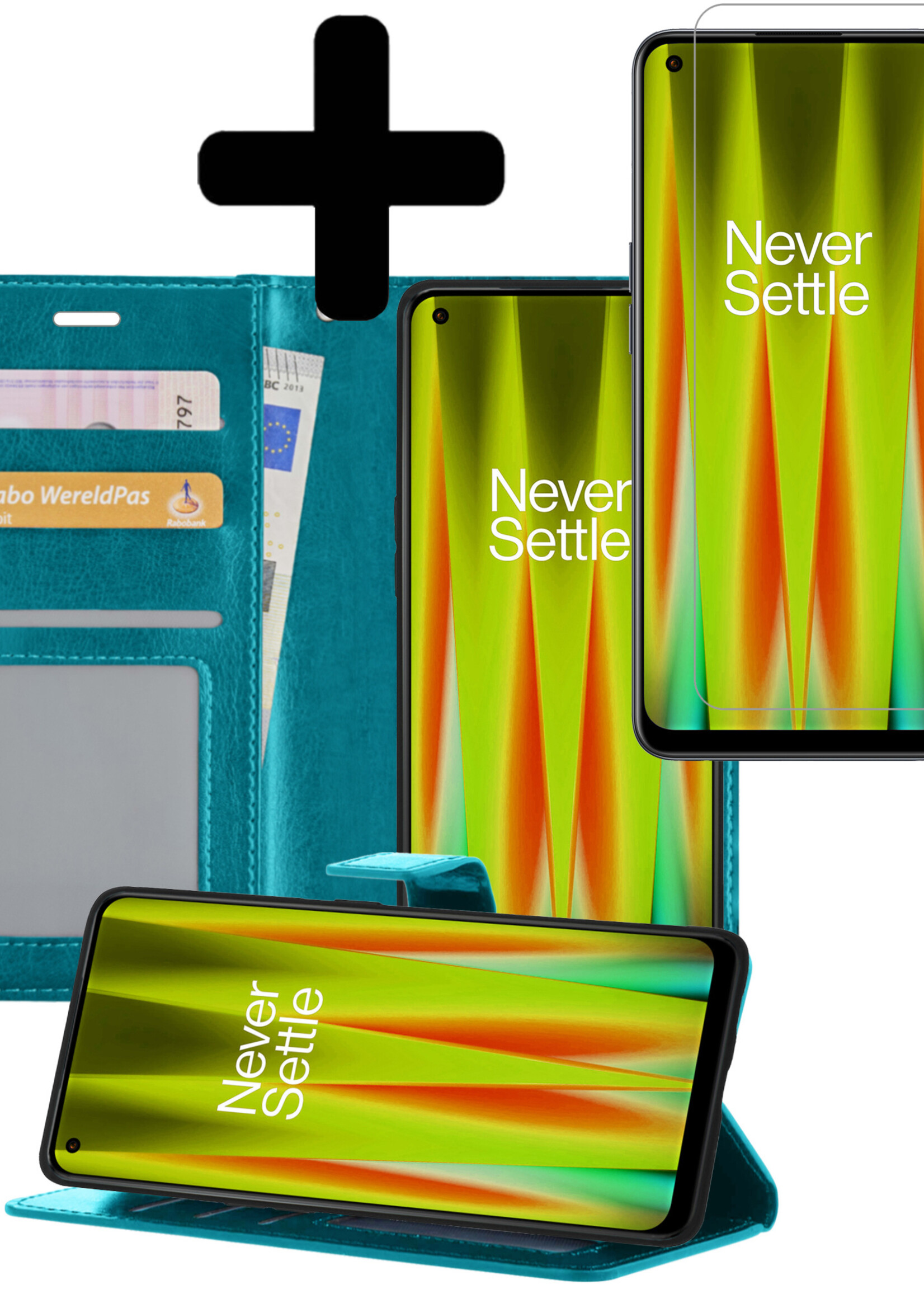 LUQ Hoesje Geschikt voor OnePlus Nord CE 2 Lite Hoesje Book Case Hoes Wallet Cover Met Screenprotector - Hoes Geschikt voor OnePlus Nord CE 2 Lite Hoesje Bookcase Hoes - Turquoise