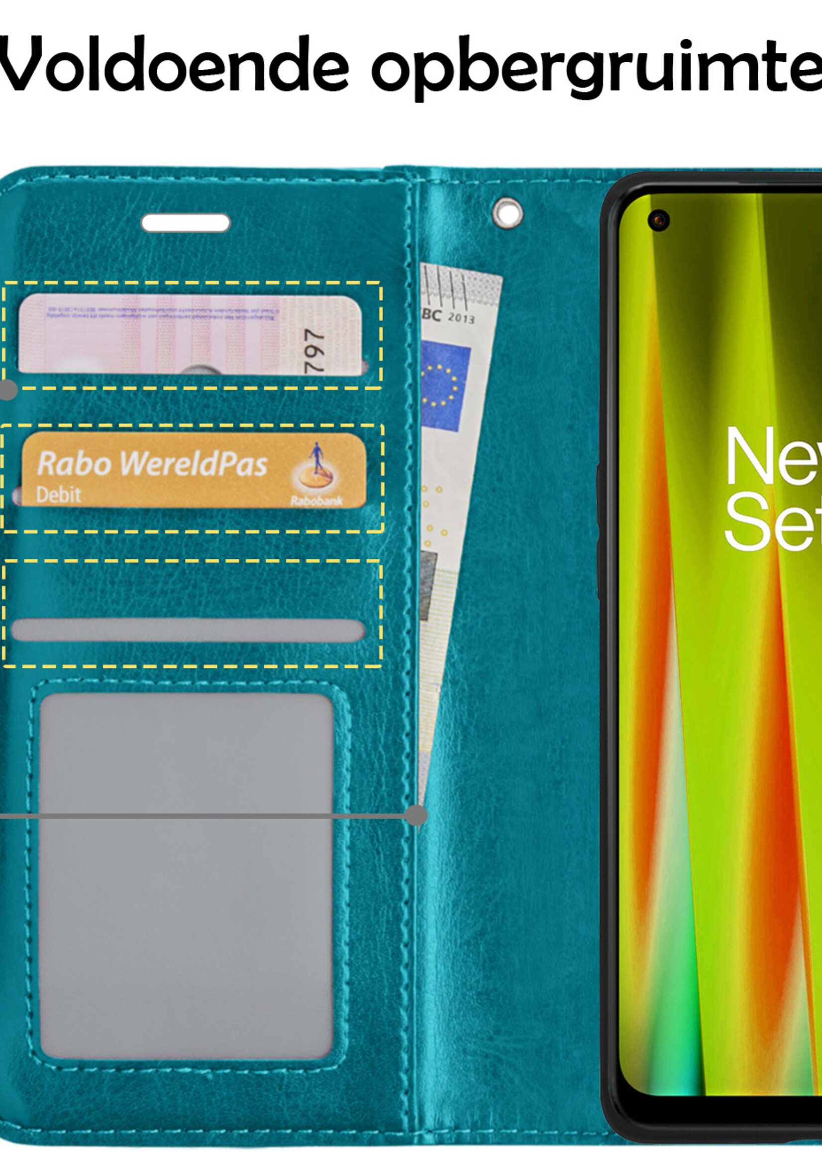LUQ Hoesje Geschikt voor OnePlus Nord CE 2 Lite Hoesje Book Case Hoes Wallet Cover Met Screenprotector - Hoes Geschikt voor OnePlus Nord CE 2 Lite Hoesje Bookcase Hoes - Turquoise