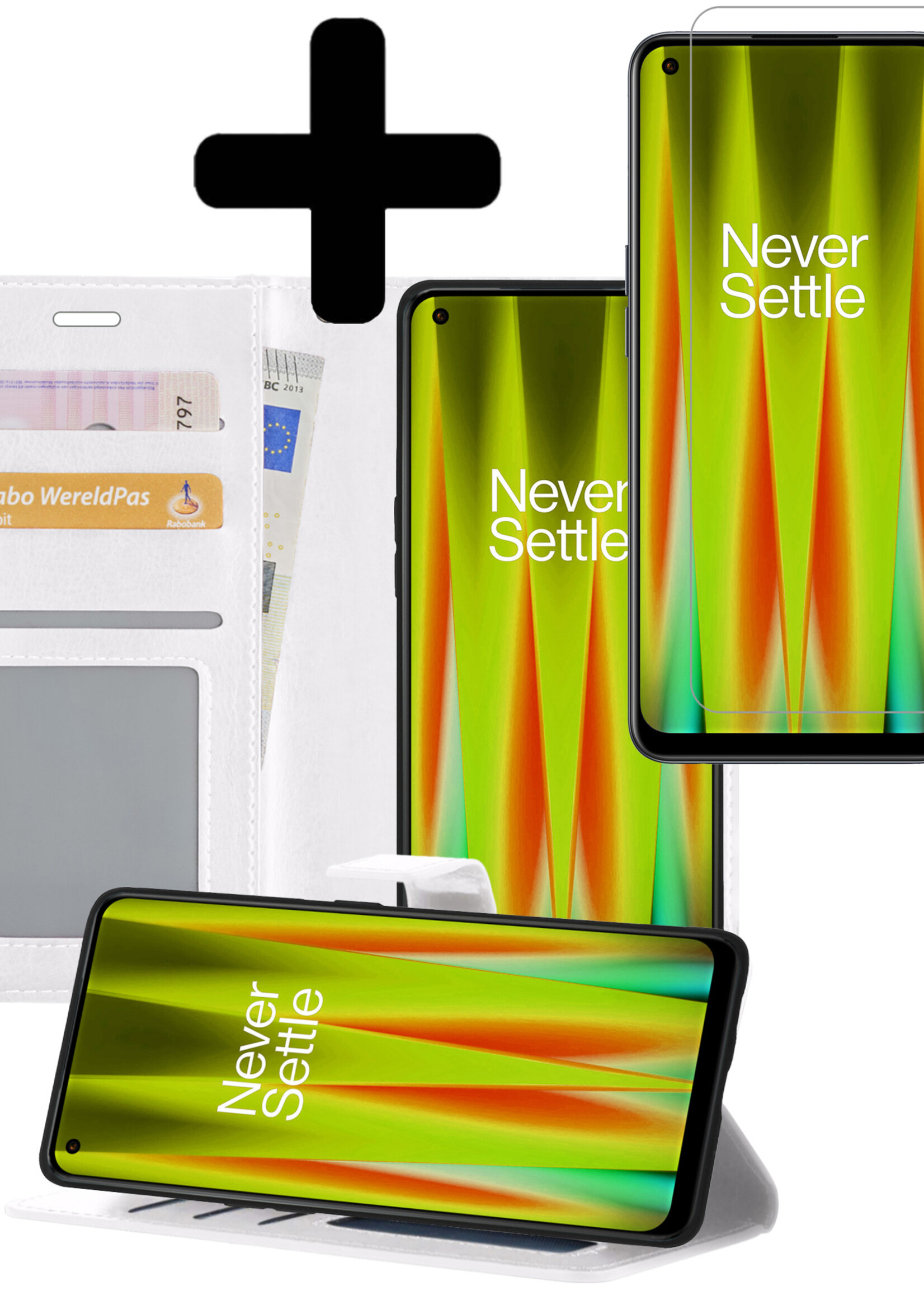 LUQ Hoesje Geschikt voor OnePlus Nord CE 2 Lite Hoesje Book Case Hoes Wallet Cover Met Screenprotector - Hoes Geschikt voor OnePlus Nord CE 2 Lite Hoesje Bookcase Hoes - Wit