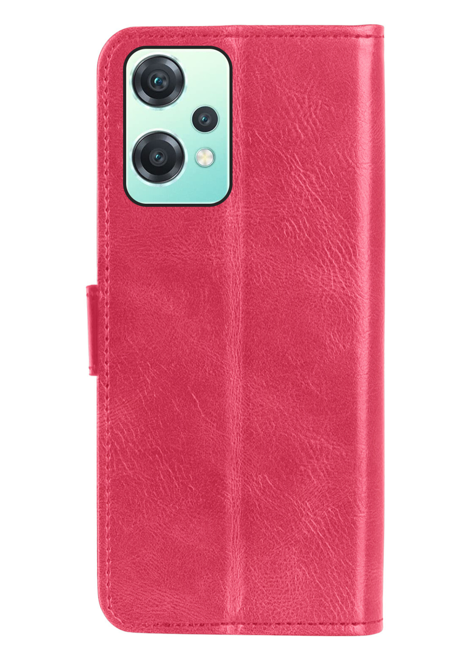 Hoesje Geschikt voor OnePlus Nord CE 2 Lite Hoesje Book Case Hoes Wallet Cover Met 2x Screenprotector - Hoes Geschikt voor OnePlus Nord CE 2 Lite Hoesje Bookcase Hoes - Donkerroze