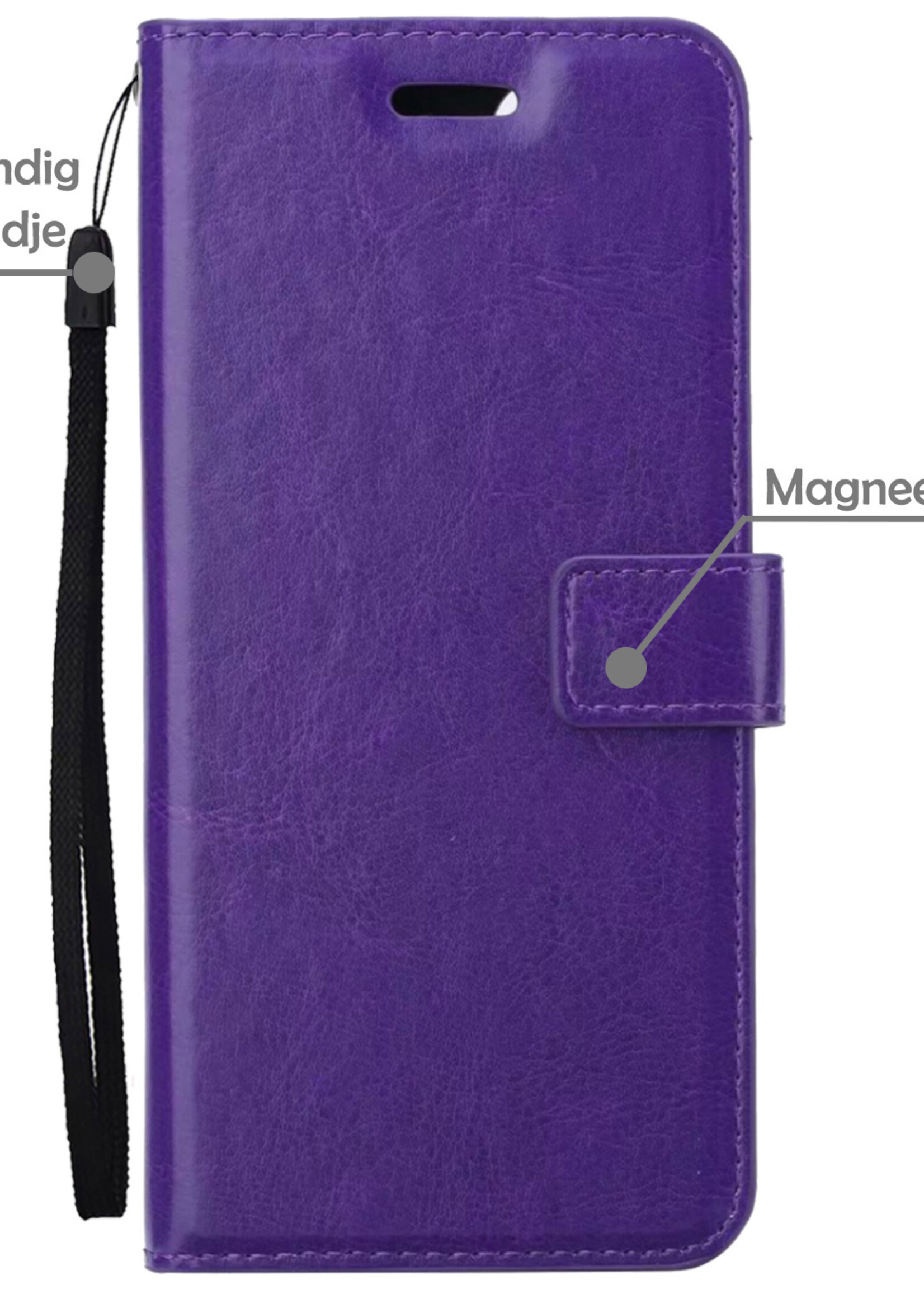 Hoesje Geschikt voor OnePlus Nord CE 2 Lite Hoesje Book Case Hoes Wallet Cover Met 2x Screenprotector - Hoes Geschikt voor OnePlus Nord CE 2 Lite Hoesje Bookcase Hoes - Paars