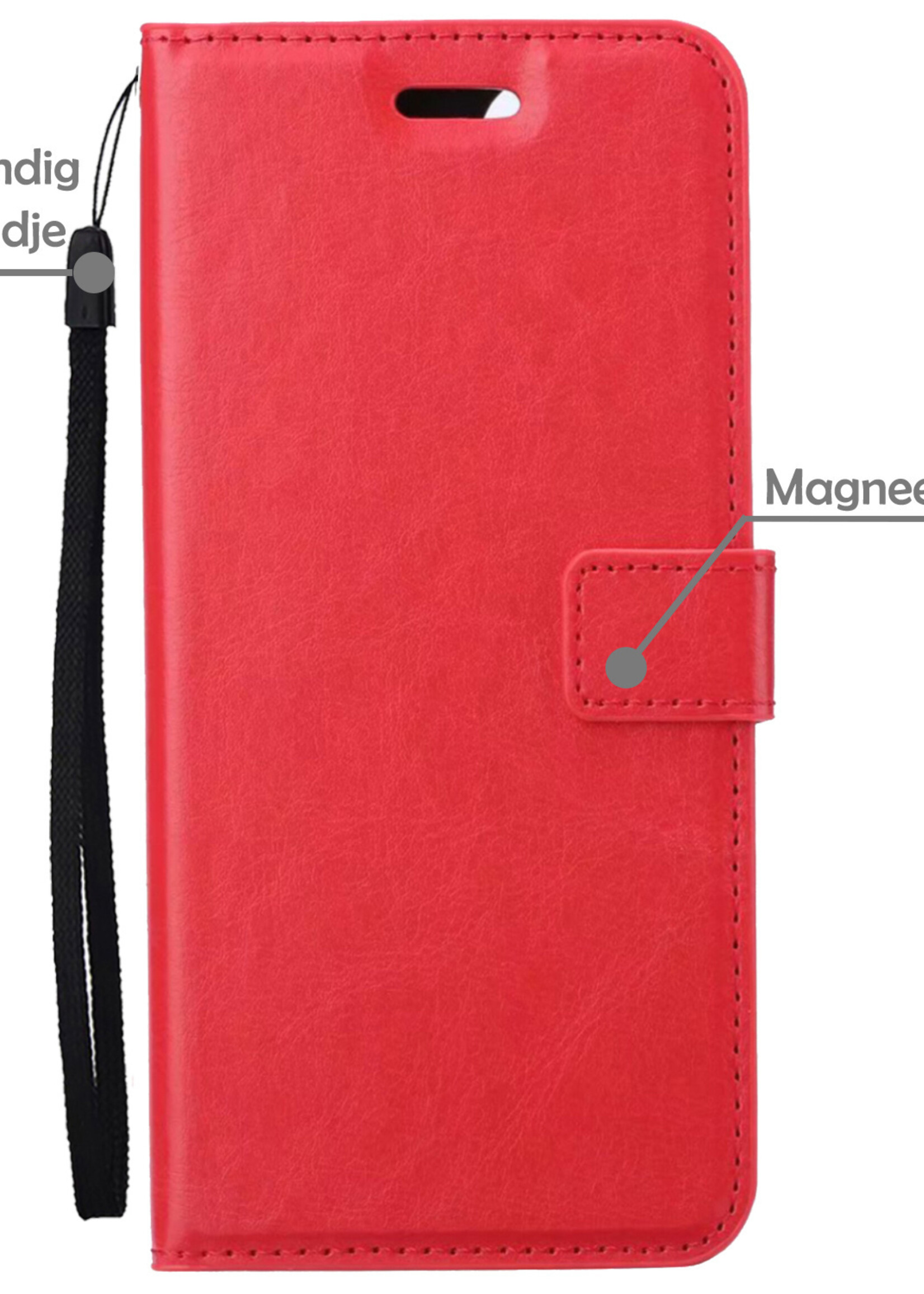 Hoesje Geschikt voor OnePlus Nord CE 2 Lite Hoesje Book Case Hoes Wallet Cover Met 2x Screenprotector - Hoes Geschikt voor OnePlus Nord CE 2 Lite Hoesje Bookcase Hoes - Rood