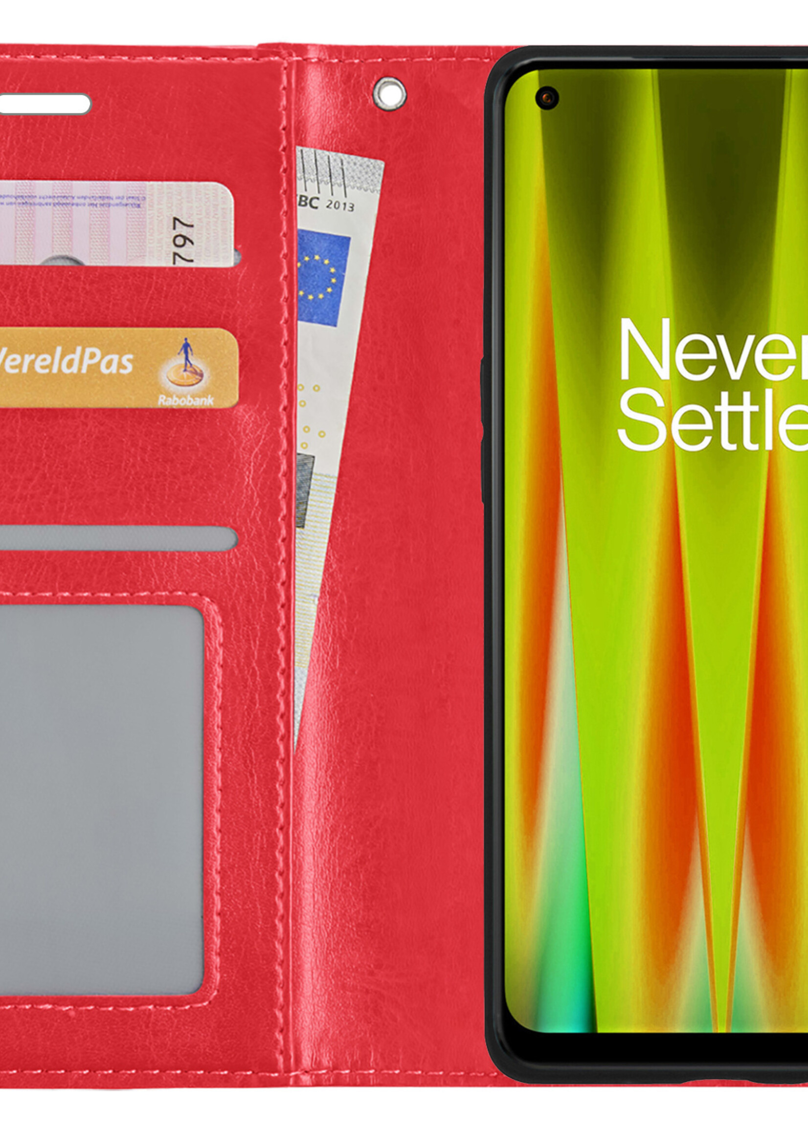 LUQ Hoesje Geschikt voor OnePlus Nord CE 2 Lite Hoesje Book Case Hoes Wallet Cover Met 2x Screenprotector - Hoes Geschikt voor OnePlus Nord CE 2 Lite Hoesje Bookcase Hoes - Rood