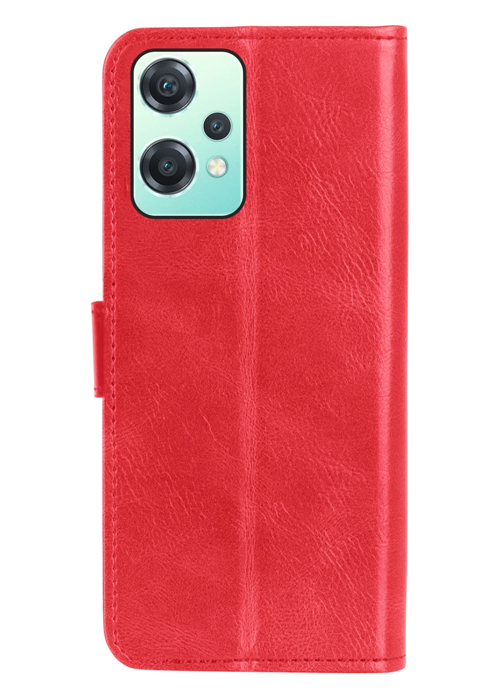 Hoesje Geschikt voor OnePlus Nord CE 2 Lite Hoesje Book Case Hoes Wallet Cover Met 2x Screenprotector - Hoes Geschikt voor OnePlus Nord CE 2 Lite Hoesje Bookcase Hoes - Rood
