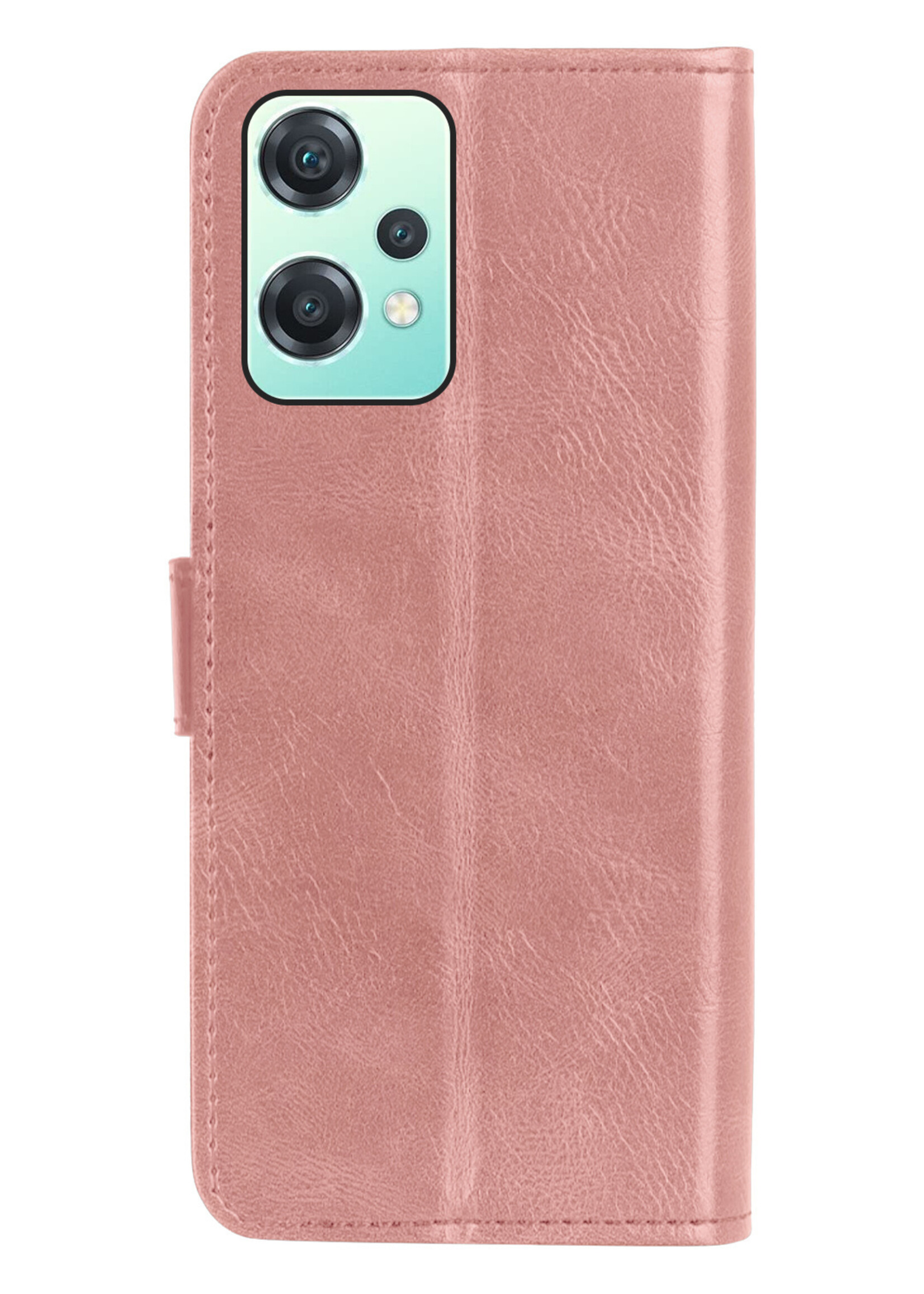 LUQ Hoesje Geschikt voor OnePlus Nord CE 2 Lite Hoesje Book Case Hoes Wallet Cover Met 2x Screenprotector - Hoes Geschikt voor OnePlus Nord CE 2 Lite Hoesje Bookcase Hoes - Rosé goud