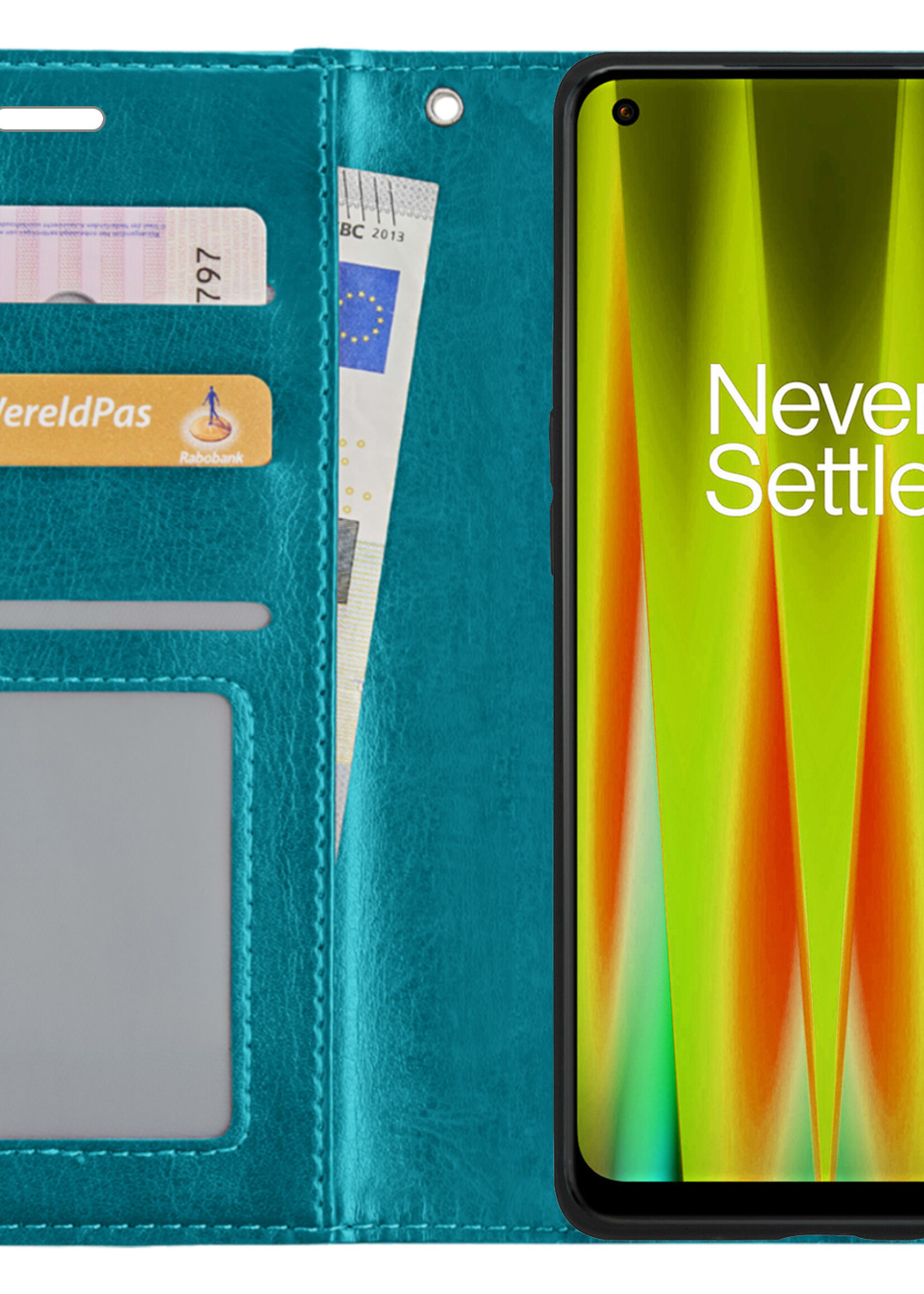 LUQ Hoesje Geschikt voor OnePlus Nord CE 2 Lite Hoesje Book Case Hoes Wallet Cover Met 2x Screenprotector - Hoes Geschikt voor OnePlus Nord CE 2 Lite Hoesje Bookcase Hoes - Turquoise