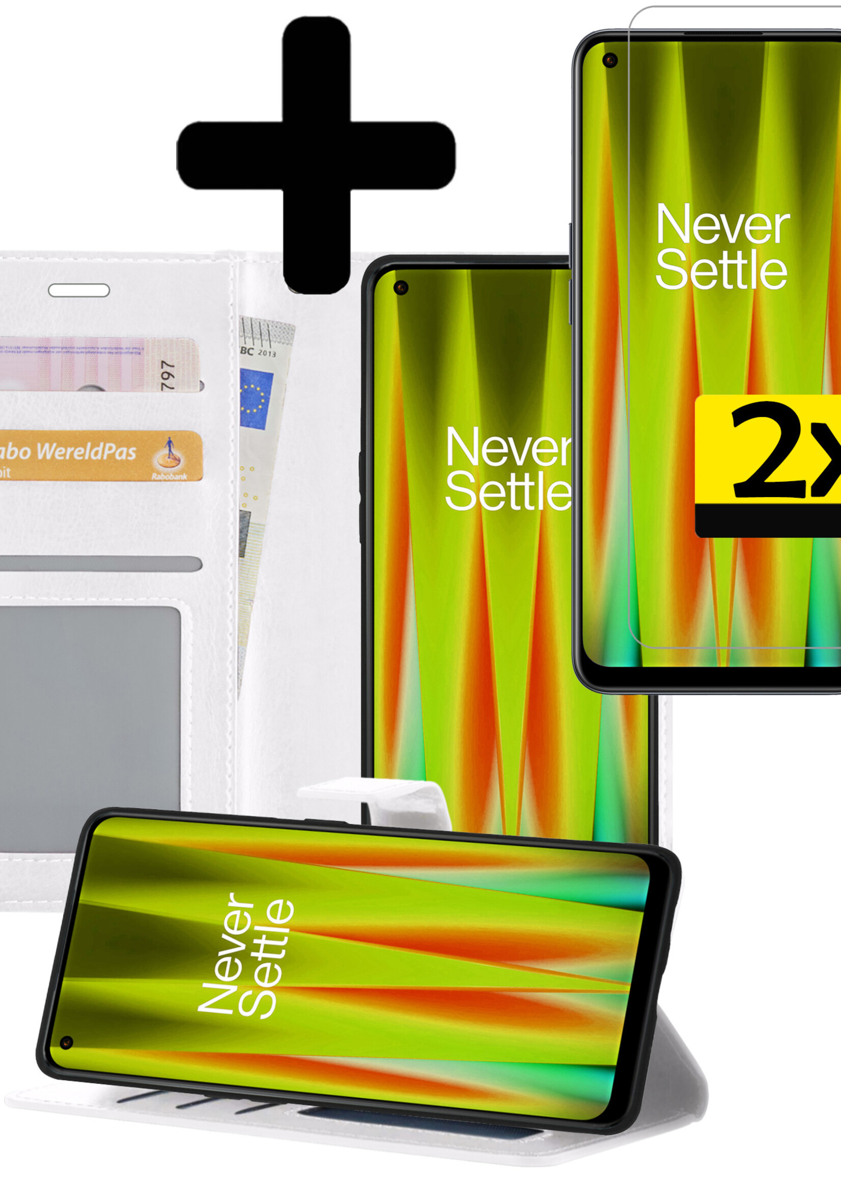 LUQ Hoesje Geschikt voor OnePlus Nord CE 2 Lite Hoesje Book Case Hoes Wallet Cover Met 2x Screenprotector - Hoes Geschikt voor OnePlus Nord CE 2 Lite Hoesje Bookcase Hoes - Wit