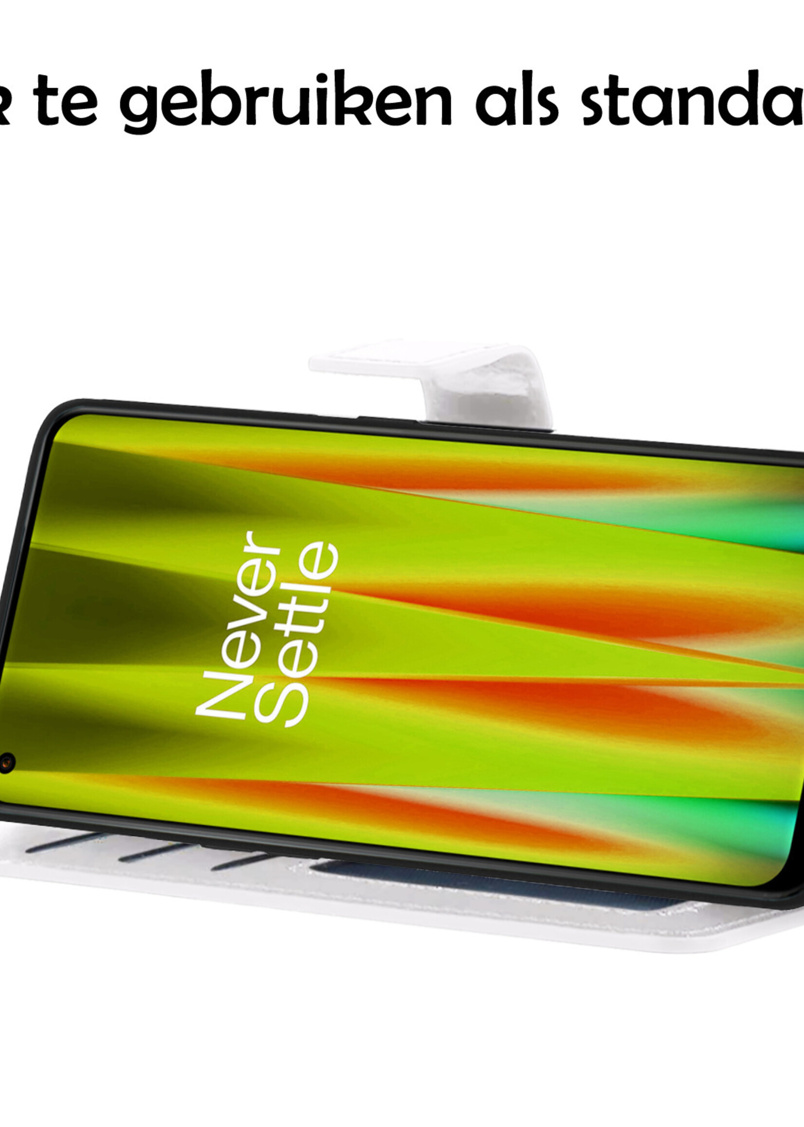 LUQ Hoesje Geschikt voor OnePlus Nord CE 2 Lite Hoesje Book Case Hoes Wallet Cover Met 2x Screenprotector - Hoes Geschikt voor OnePlus Nord CE 2 Lite Hoesje Bookcase Hoes - Wit