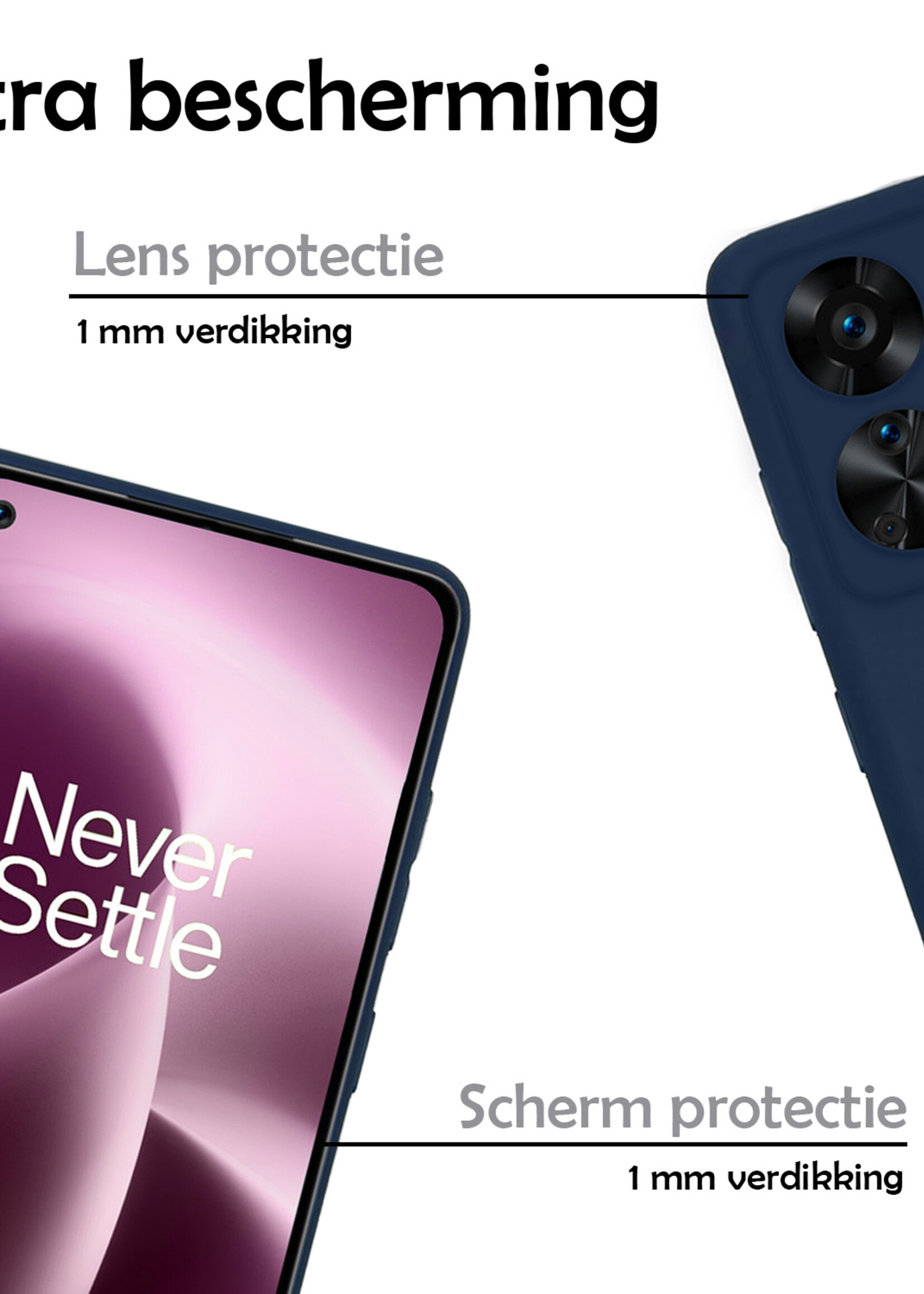 LUQ Hoesje Geschikt voor OnePlus Nord 2T Hoesje Siliconen Case - Hoes Geschikt voor OnePlus Nord 2T Hoes Siliconen - Donkerblauw - 2 Stuks