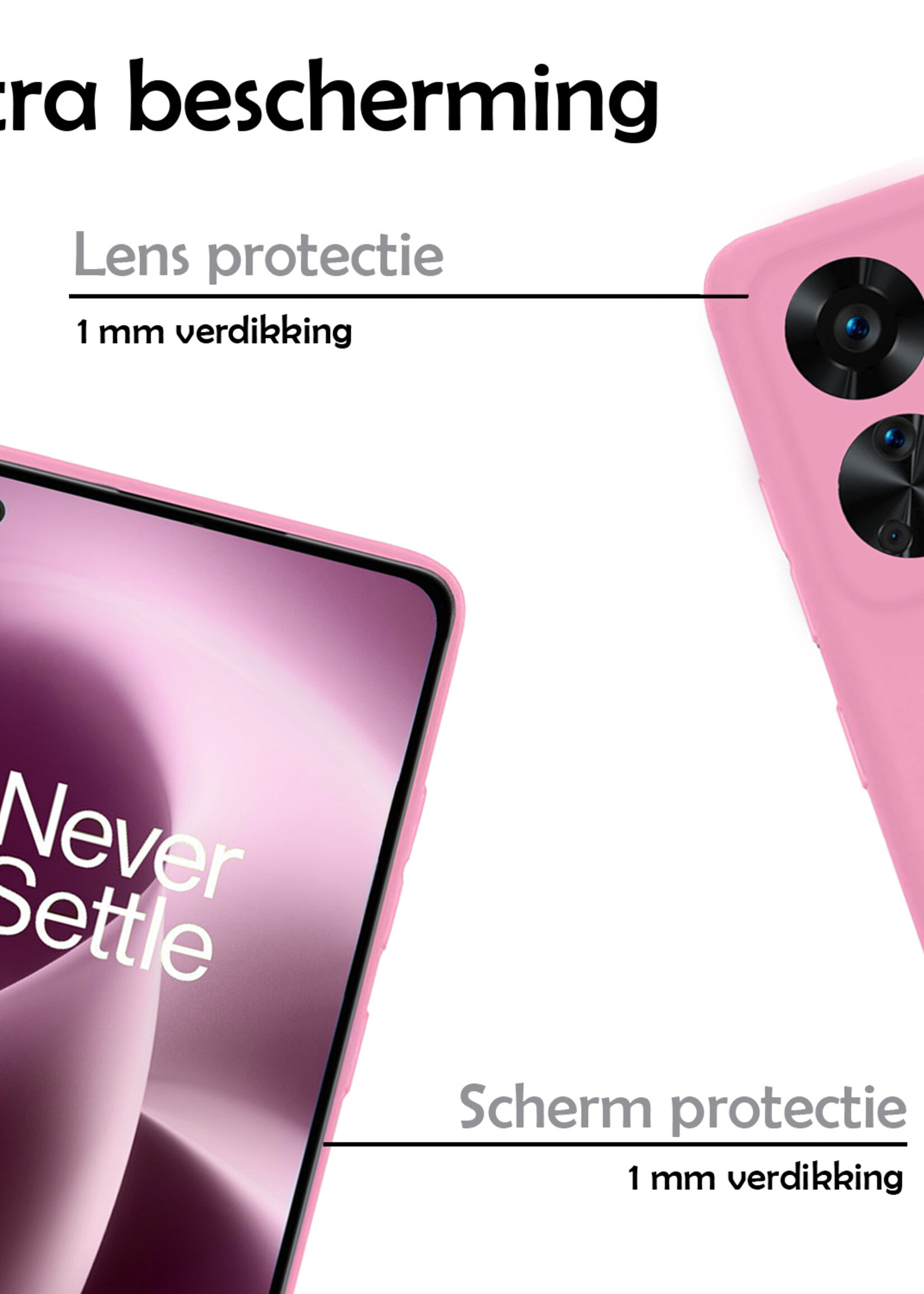 LUQ Hoesje Geschikt voor OnePlus Nord 2T Hoesje Siliconen Case - Hoes Geschikt voor OnePlus Nord 2T Hoes Siliconen - Lichtroze - 2 Stuks