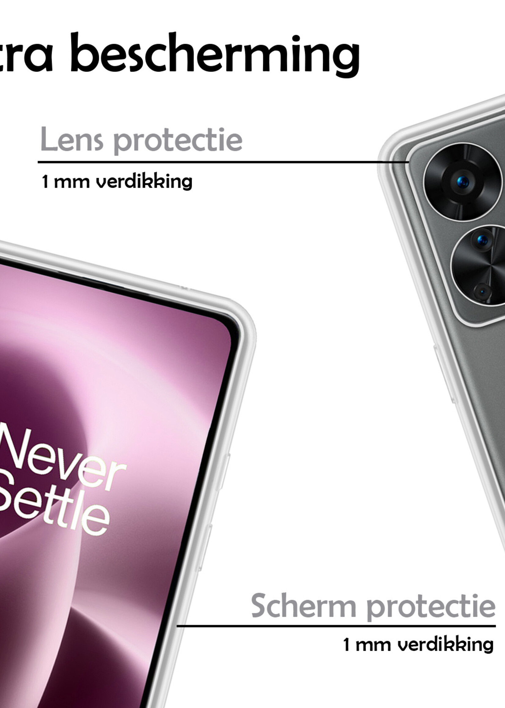 LUQ Hoesje Geschikt voor OnePlus Nord 2T Hoesje Siliconen Case - Hoes Geschikt voor OnePlus Nord 2T Hoes Siliconen - Transparant - 2 Stuks