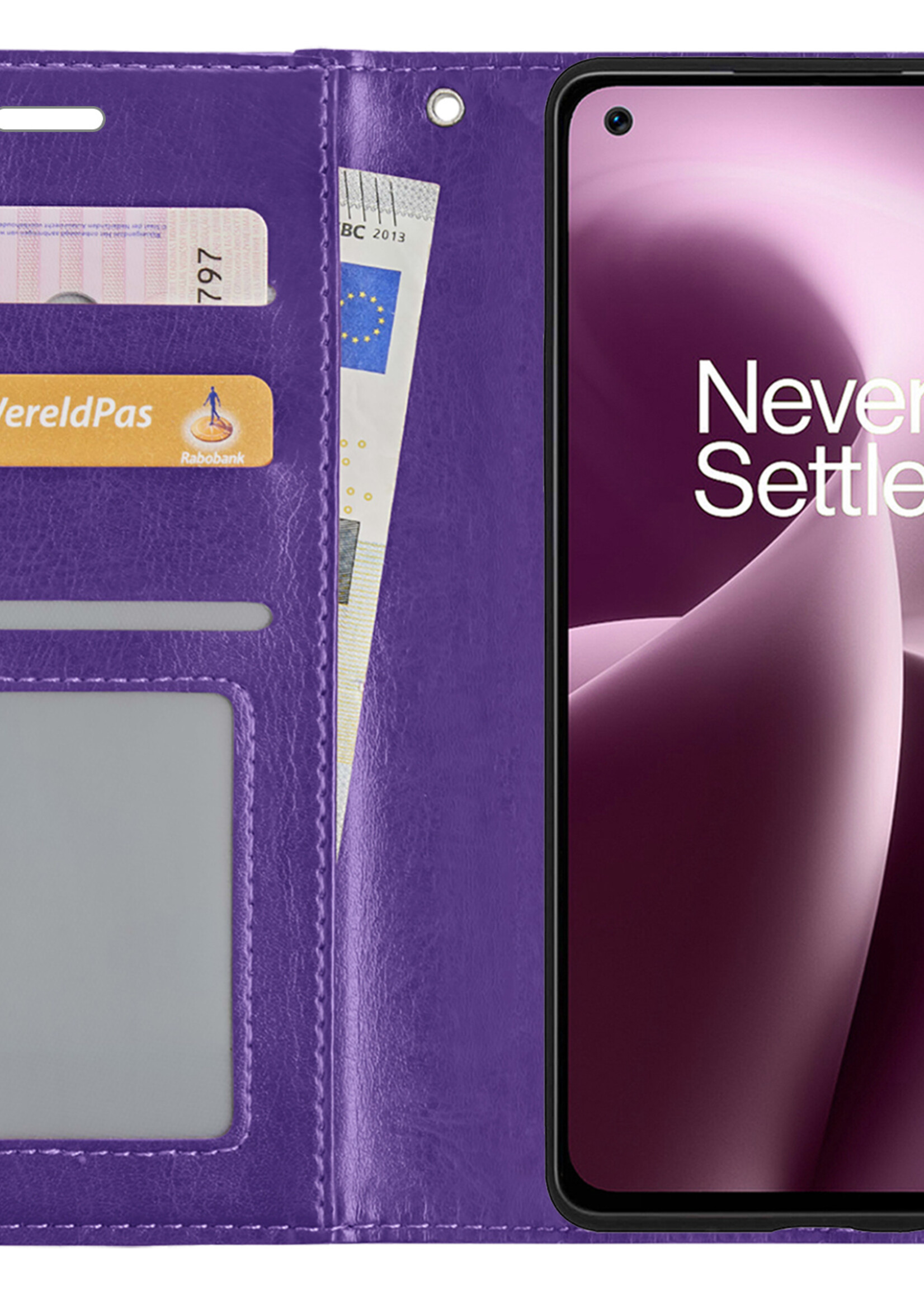 LUQ Hoesje Geschikt voor OnePlus Nord 2T Hoesje Book Case Hoes Wallet Cover - Hoes Geschikt voor OnePlus Nord 2T Hoesje Bookcase Hoes - Paars