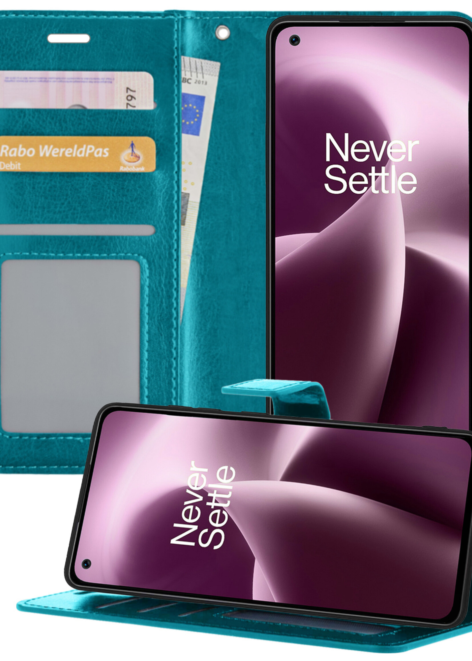 LUQ Hoesje Geschikt voor OnePlus Nord 2T Hoesje Book Case Hoes Wallet Cover - Hoes Geschikt voor OnePlus Nord 2T Hoesje Bookcase Hoes - Turquoise