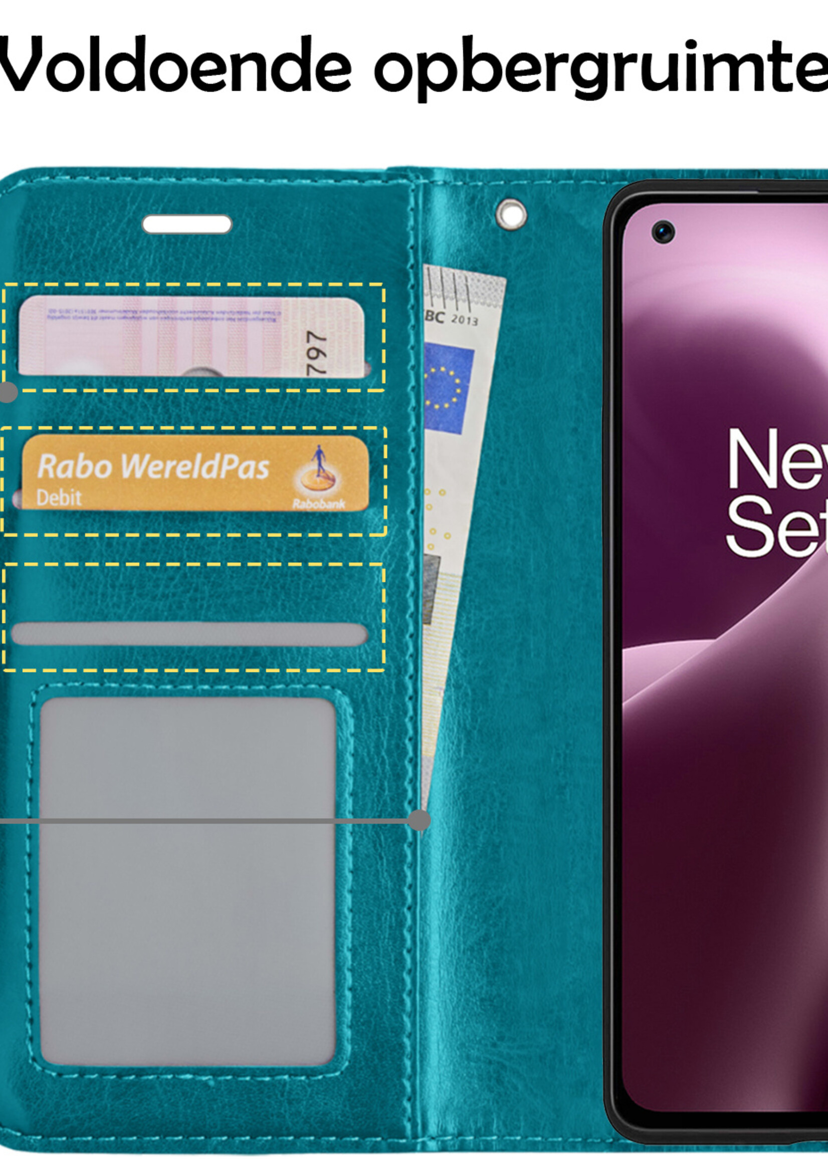 LUQ Hoesje Geschikt voor OnePlus Nord 2T Hoesje Book Case Hoes Wallet Cover - Hoes Geschikt voor OnePlus Nord 2T Hoesje Bookcase Hoes - Turquoise
